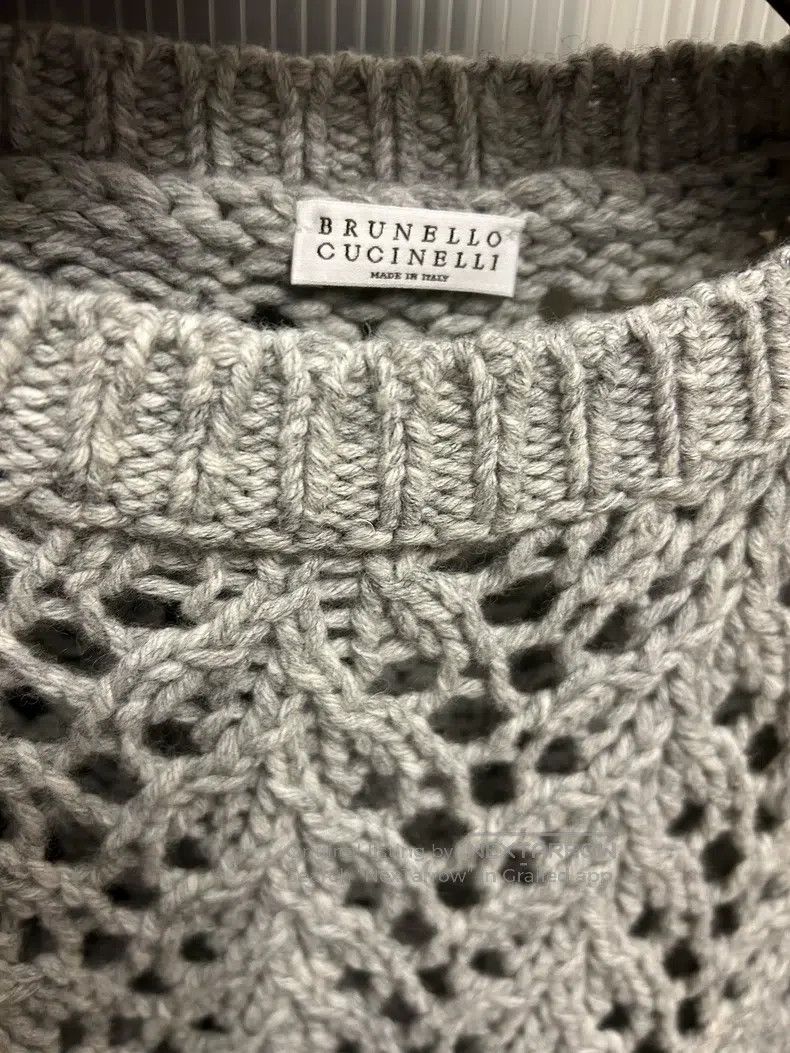 Brunello Cucinelli Brunello Cucinelli Light Gray Open-Weave Wool Turtleneck S Size L / US 10 / IT 46 - 5 Thumbnail