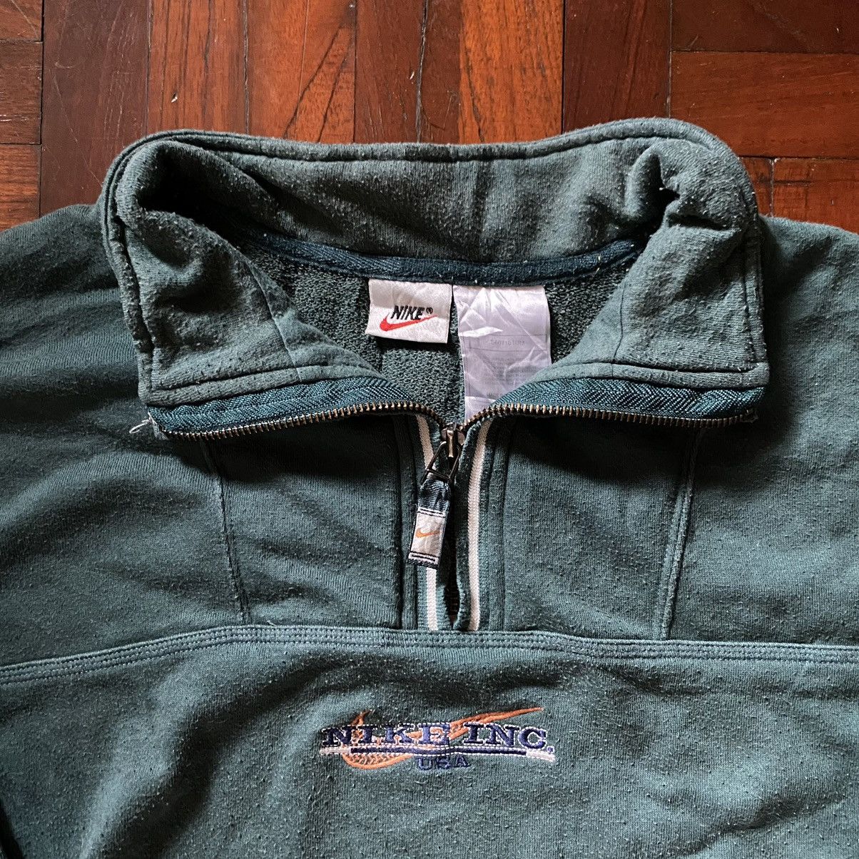 image of Spell Out Nike Inc. 90's Half Zip Sweatshirt Sweater in Green, Men's (Size XL)