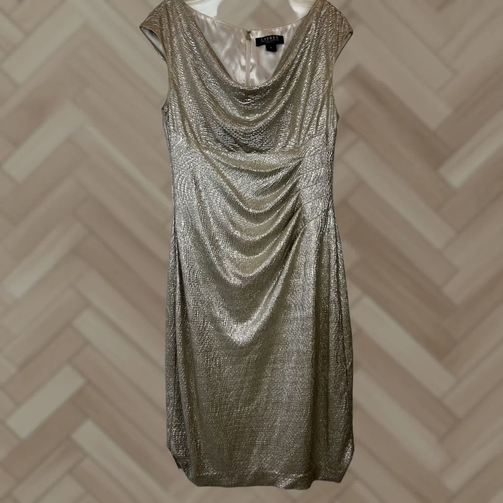 Ralph Lauren Ralph Lauren Cocktail Dress Womens 8 Metallic White Gold Event Holiday Size M / US 6-8 / IT 42-44 - 1 Thumbnail