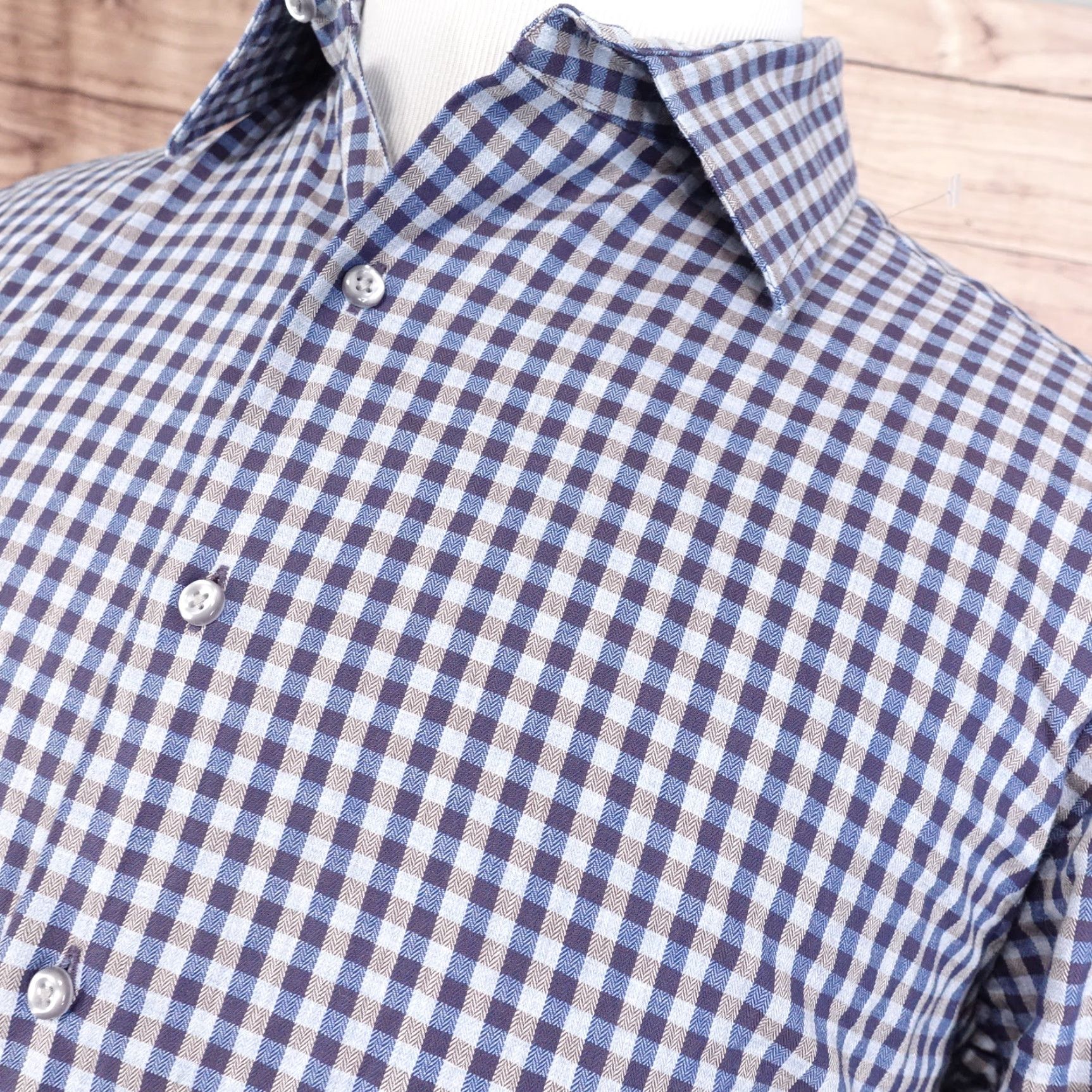 Ben Sherman BEN SHERMAN Slim Fit Long Sleeve Blue Check Button-Up Shirt 17 Regular Mens Size US XL / EU 56 / 4 - 2 Thumbnail