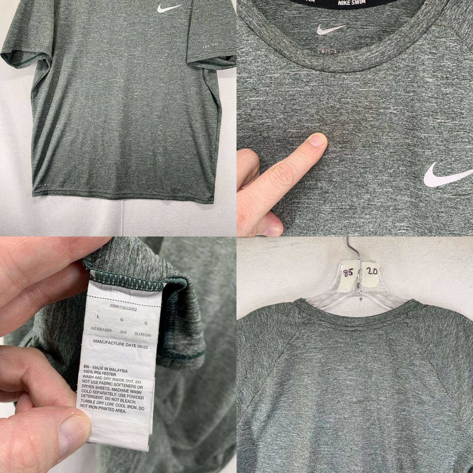 Nike Nike Swim Men's Short Sleeve Shirt Dri-Fit UPF 40+ Sage White Swoosh L Size US L / EU 52-54 / 3 - 8 Thumbnail