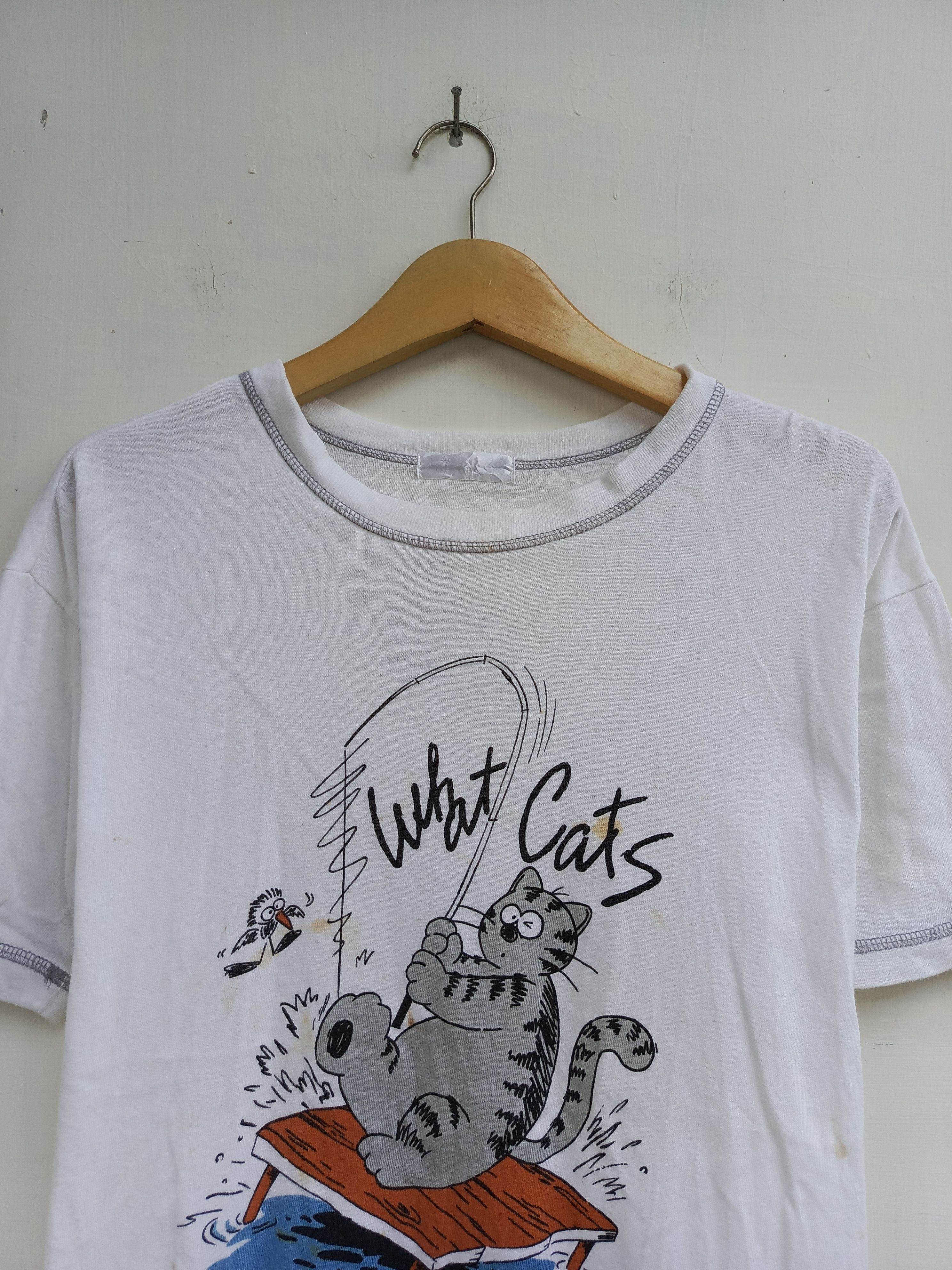 Vintage Vintage What Cats Graphic Tee Cartoon Fishing Cat Print Size US M / EU 48-50 / 2 - 2 Thumbnail