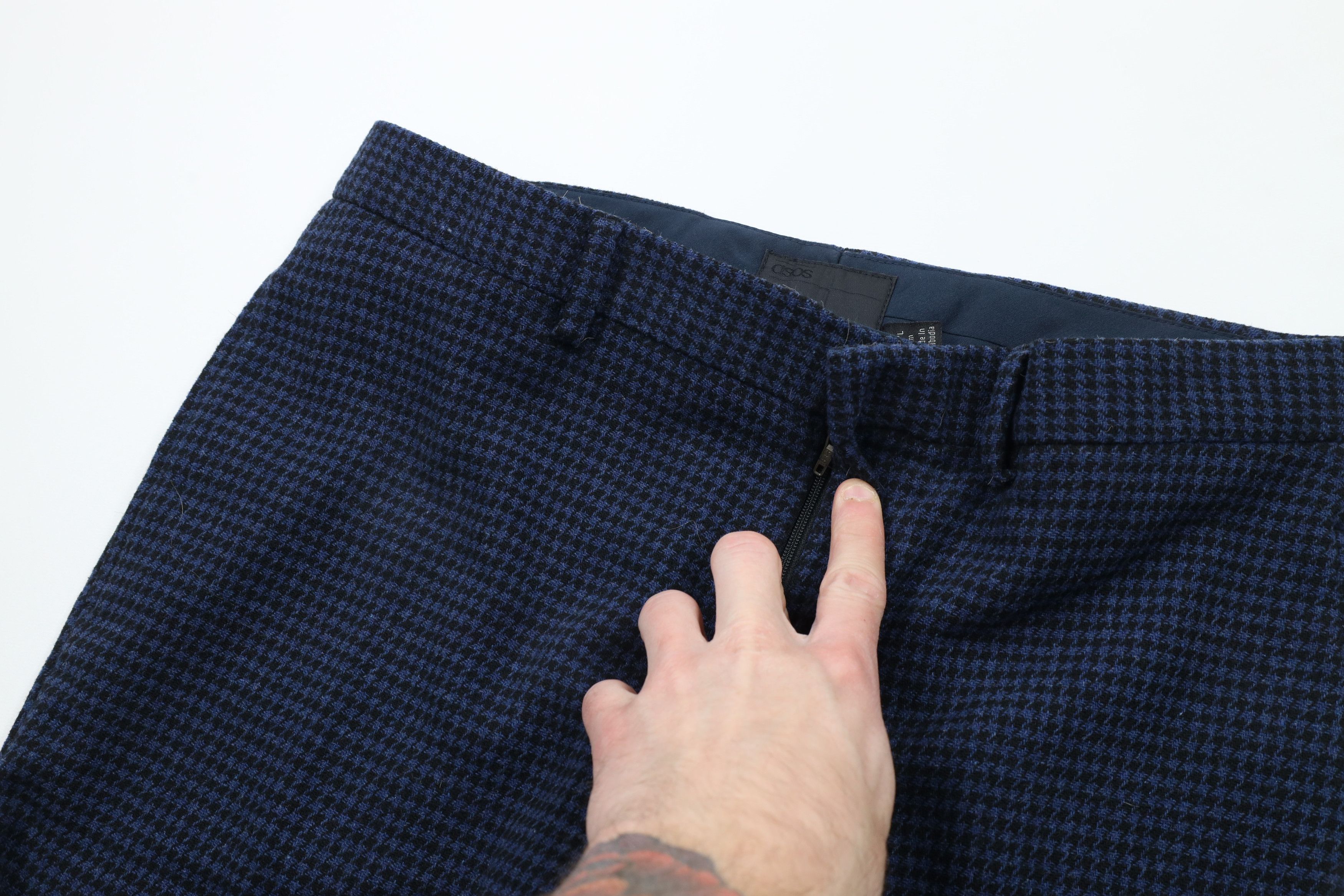 Asos × Vintage ASOS Wool Blend Houndstooth Skinny Leg Chino Pants Blue Size US 32 / EU 48 - 5 Thumbnail