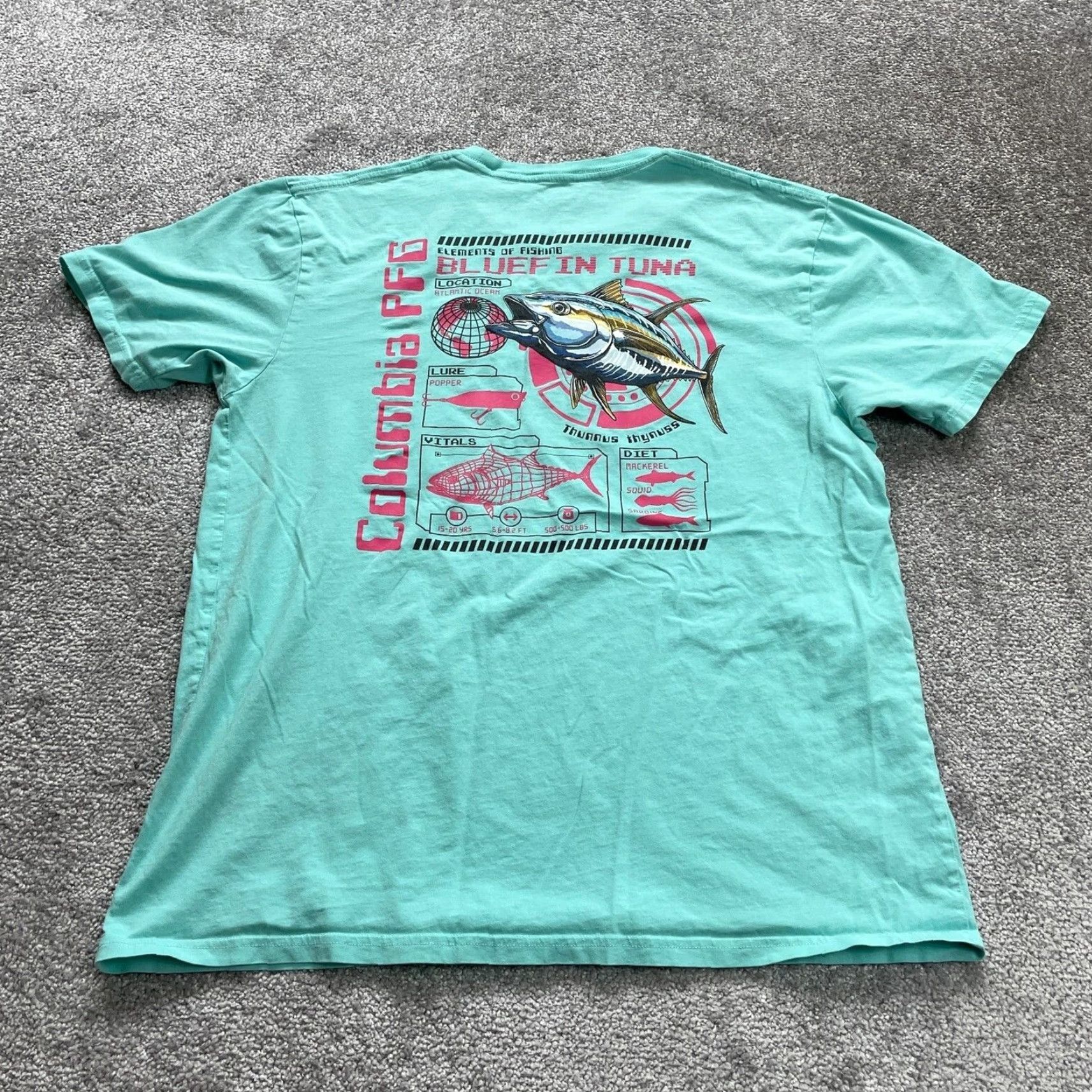Vintage Columbia PFG Graphic T-Shirt Mens Large Green Crew Neck Short Sleeve Cotton Fish Outdoor Mens Size US L / EU 52-54 / 3 - 2 Thumbnail