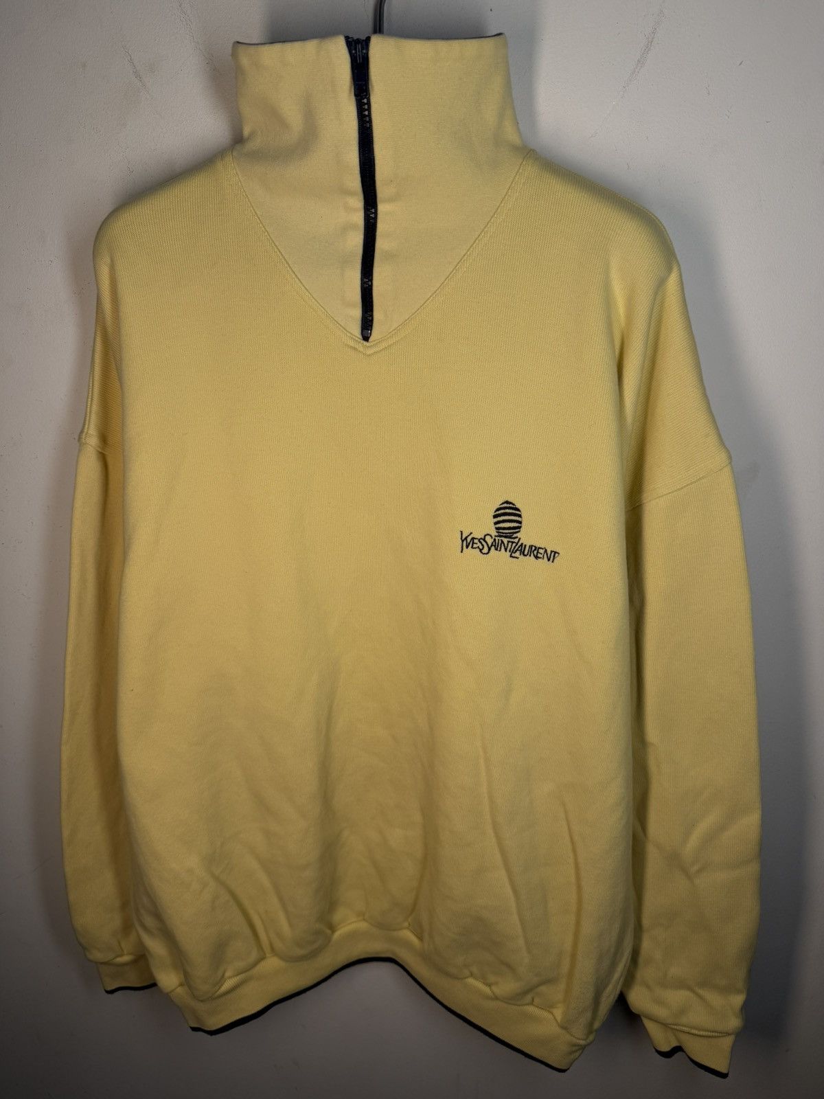 90s Yellow YSL Sweatshirt 1/4 Quarter Zip Vintage Old Money