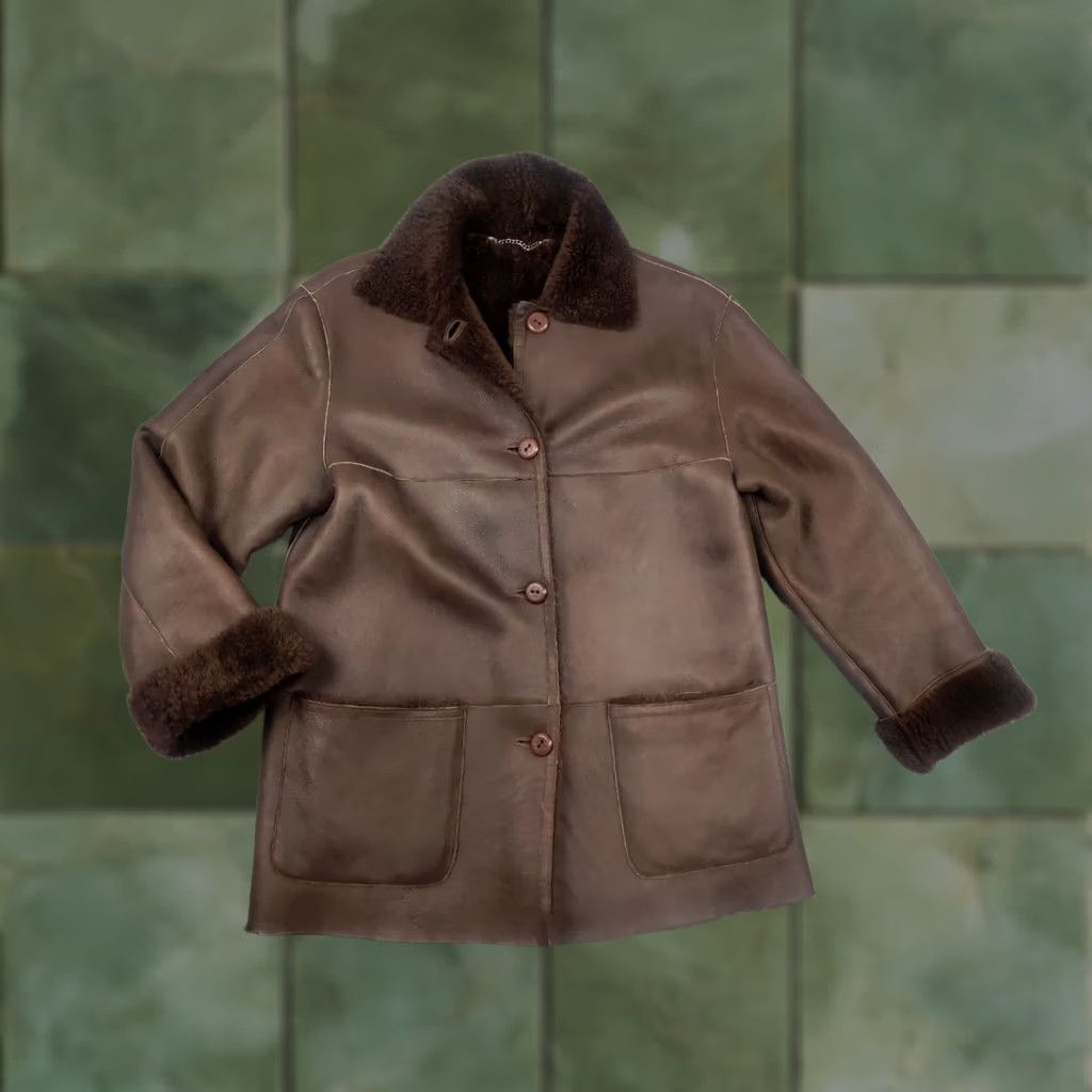 Gallotti VINTAGE Gallotti Bacis Italy Design Brown Leather Shearling Fur-Lined Coat Jacket Men M Brown Leather Jacket Wool Lined Winter Designer 90s Mens Size US M / EU 48-50 / 2 - 1 Thumbnail
