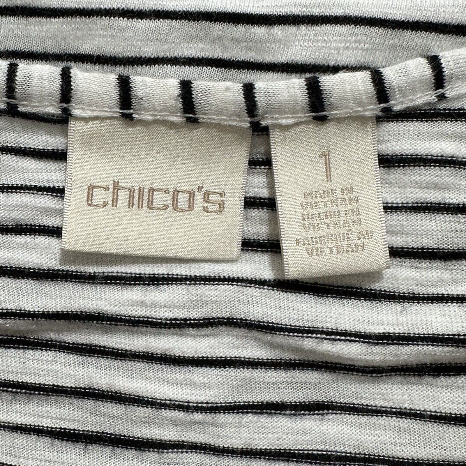 Chicos Chico's Medium Asymmetrical Hem Black White Striped Blouse Size M / US 6-8 / IT 42-44 - 3 Thumbnail