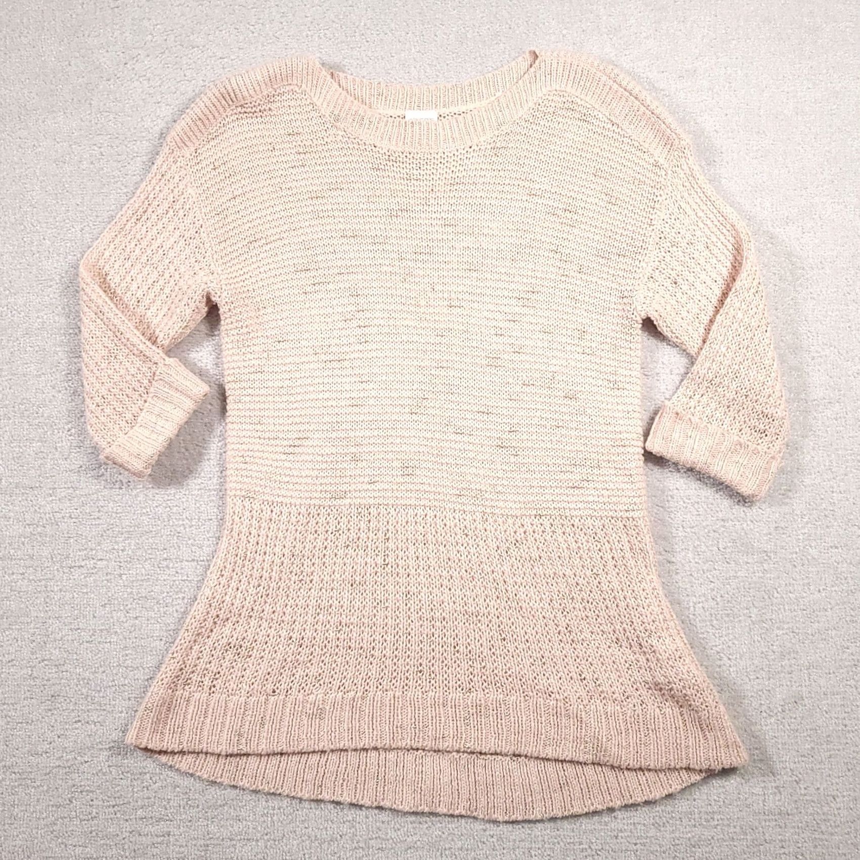 Vintage Chico's Pink Metallic Wool Blend Tunic Sweater Large - 3/4 Sleeve Knit Round Neck Womens Size L Size L / US 10 / IT 46 - 2 Thumbnail
