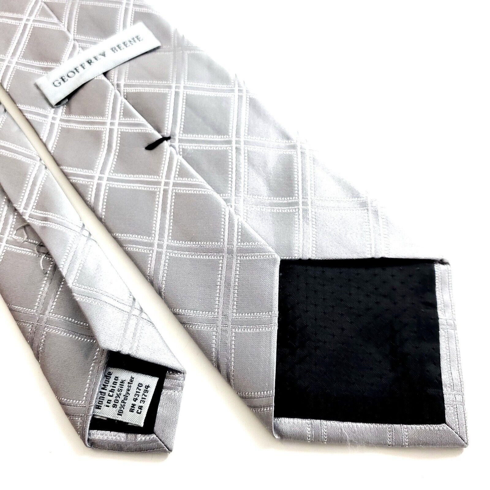 Vintage Geoffrey Beene Silver Plaid Woven Silk Tie Size ONE SIZE - 5 Thumbnail