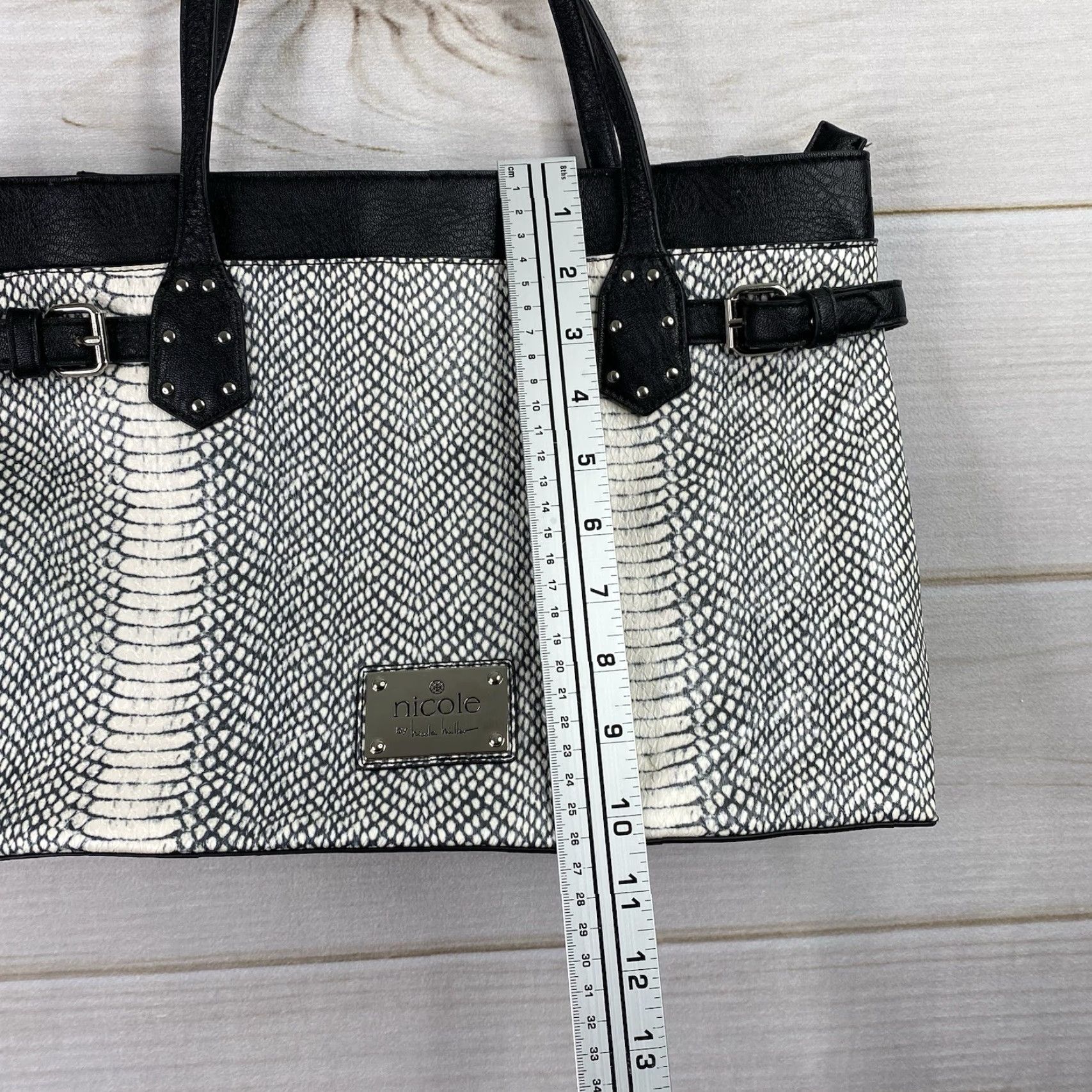 Nicole Miller Nicole Miller Snake Print Purse Black White Double Handles Shoulder Bag Vegan Size ONE SIZE - 4 Thumbnail