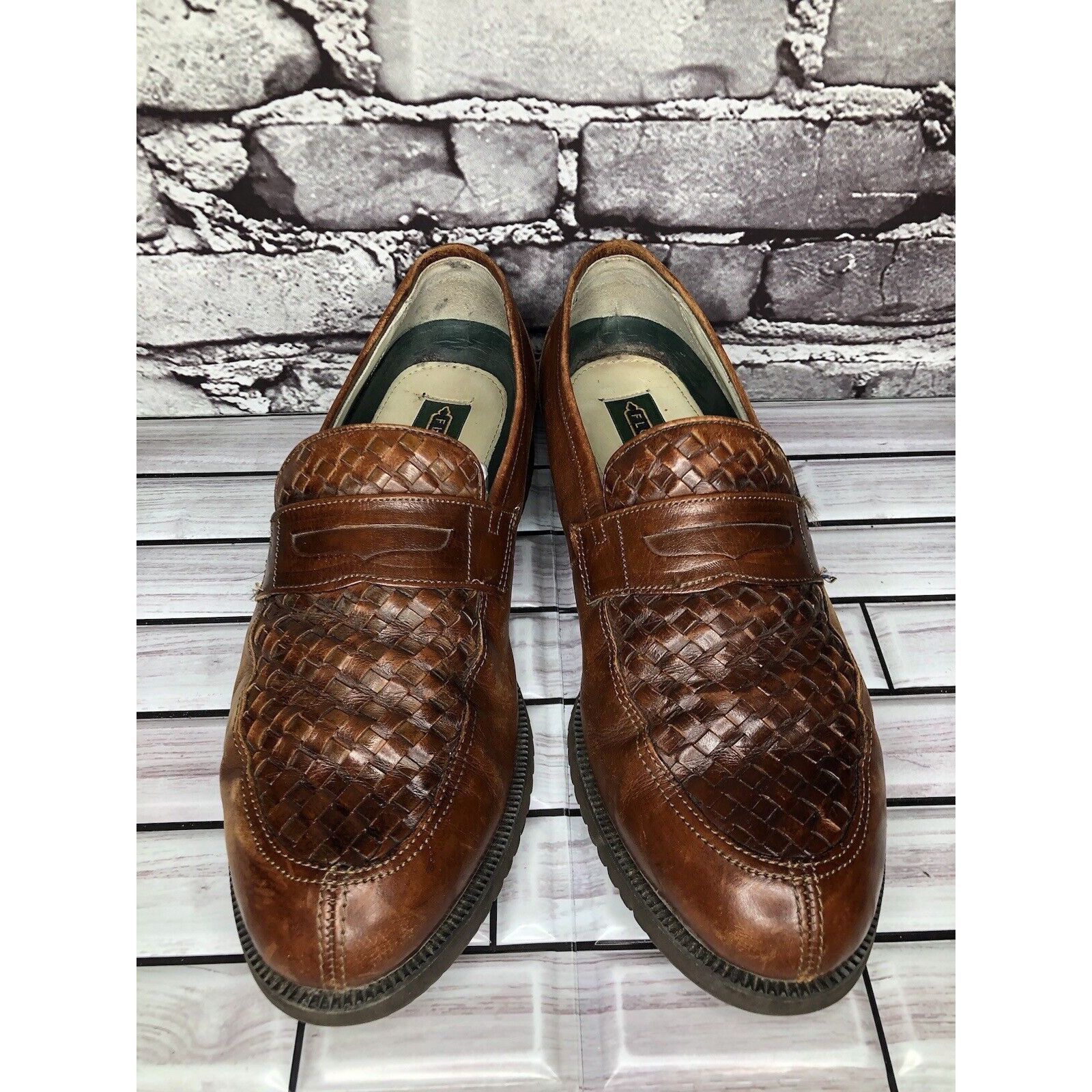 Florsheim Florsheim Vibram Brown Leather Woven Hand Sewn Dress Loafers Size US 9.5 / EU 42-43 - 8 Thumbnail