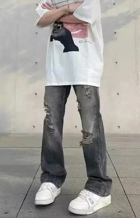 Japanese Brand Distressed Gray Denim Jeans Size US 32 / EU 48 - 3 Thumbnail