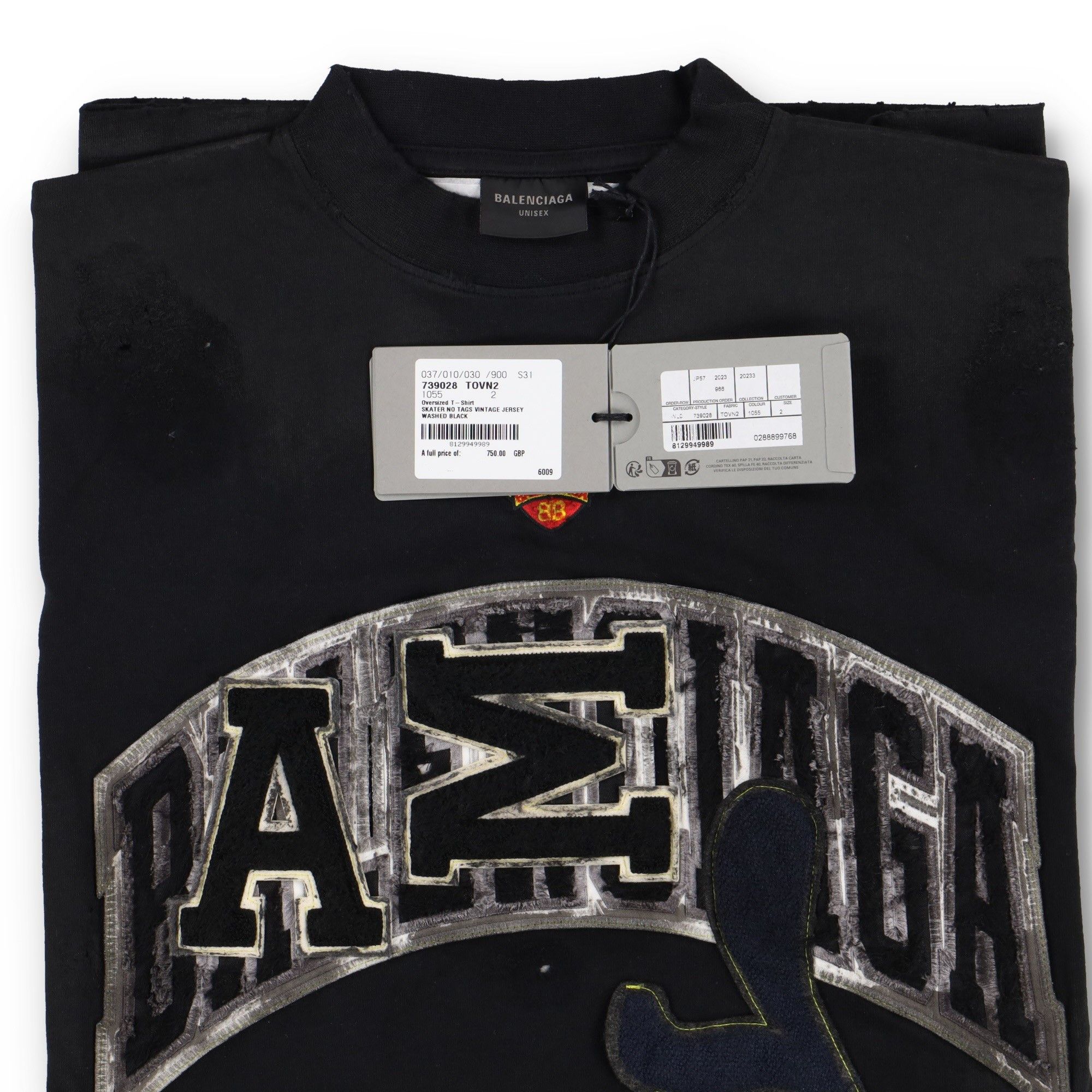 Balenciaga Black Distressed Skater Logo Oversized T-Shirt Size US S / EU 44-46 / 1 - 6 Thumbnail