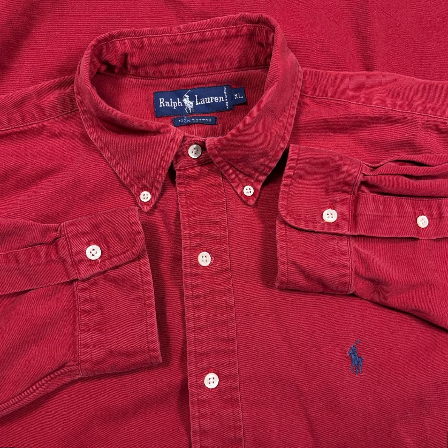 Ralph Lauren VINTAGE Ralph Lauren Shirt Men XL Red Blue Pony Twill Denim Button Up Size 46R - 4 Thumbnail