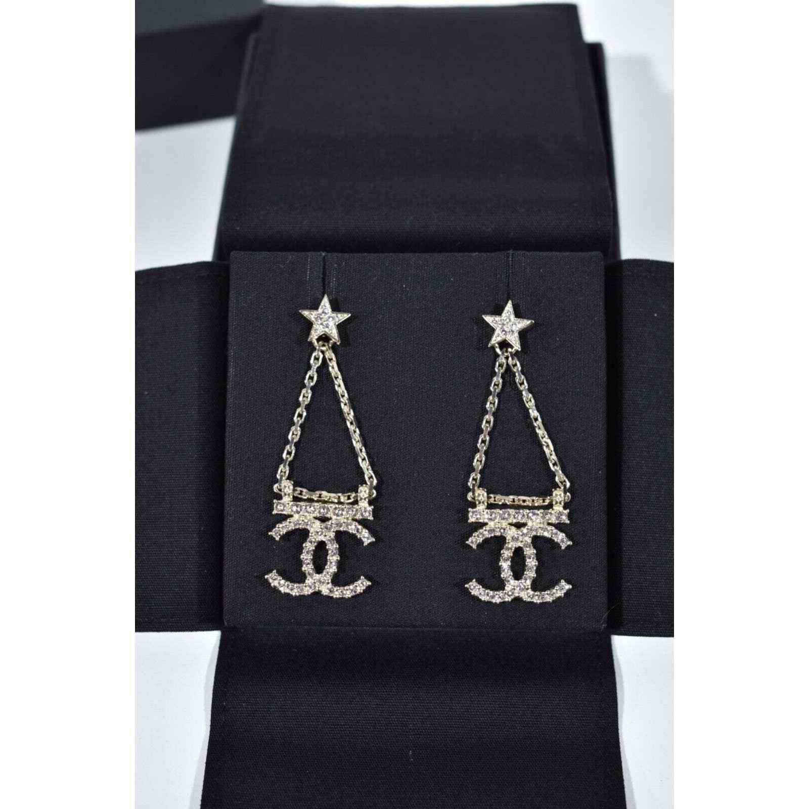 Chanel Chanel Gold Star Crystal Chain Dangle Statement Earrings Size ONE SIZE - 8 Thumbnail