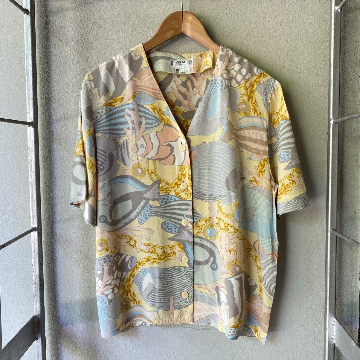 Celine CELINE Pastel Fish Print Short Sleeve Shirt Size S / US 4 / IT 40 - 13 Thumbnail