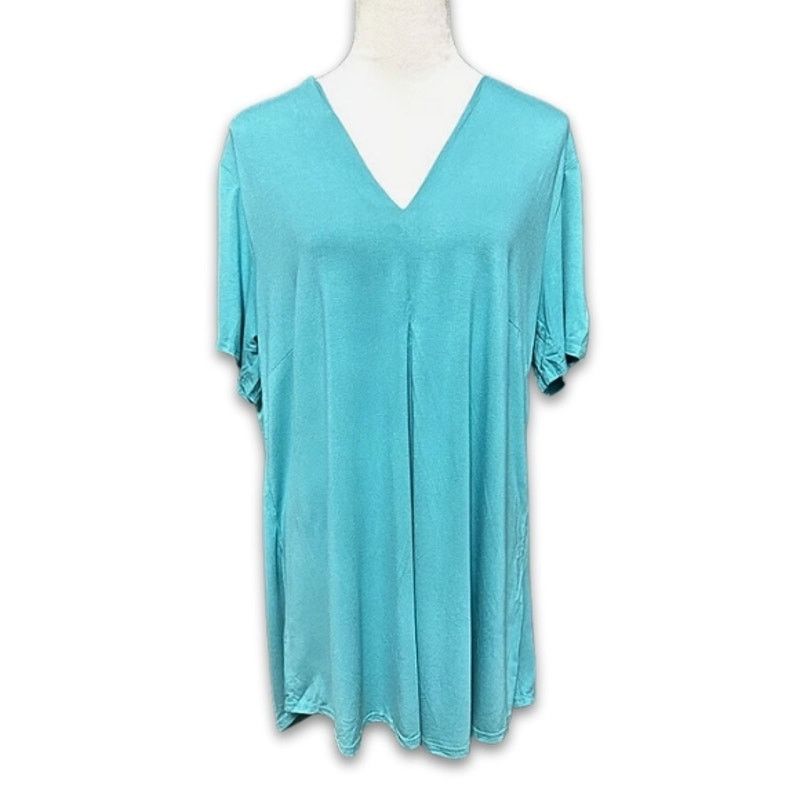 Avenue Avenue Top HiLow V Neck Pleated Front Blue Green Plus 18 NWT Size XXL / US 16-18 / IT 52-54 - 2 Thumbnail