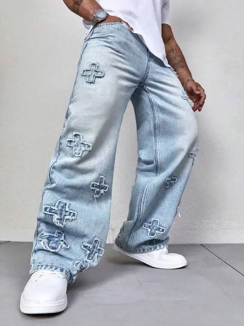 Jean Street Graphic Drill Drip Denim Jeans Washed Size US 34 / EU 50 - 1 Thumbnail