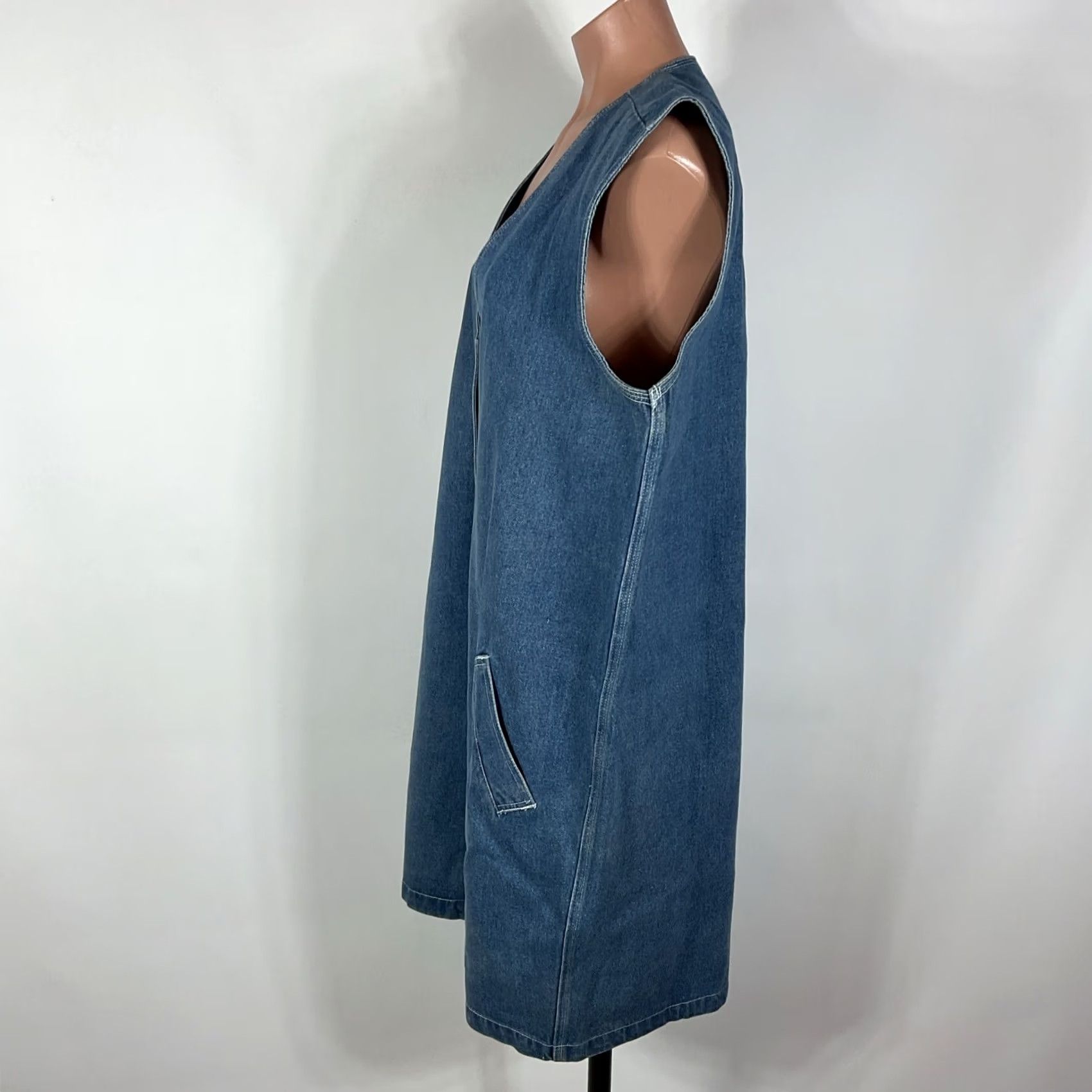 Denime VINTAGE A.M.I. Jumper Dress Denim Blue MIDI Chambray XL Lightweight 90s Women Jumper Dress 90s Womens Size XL / US 12-14 / IT 48-50 - 7 Thumbnail