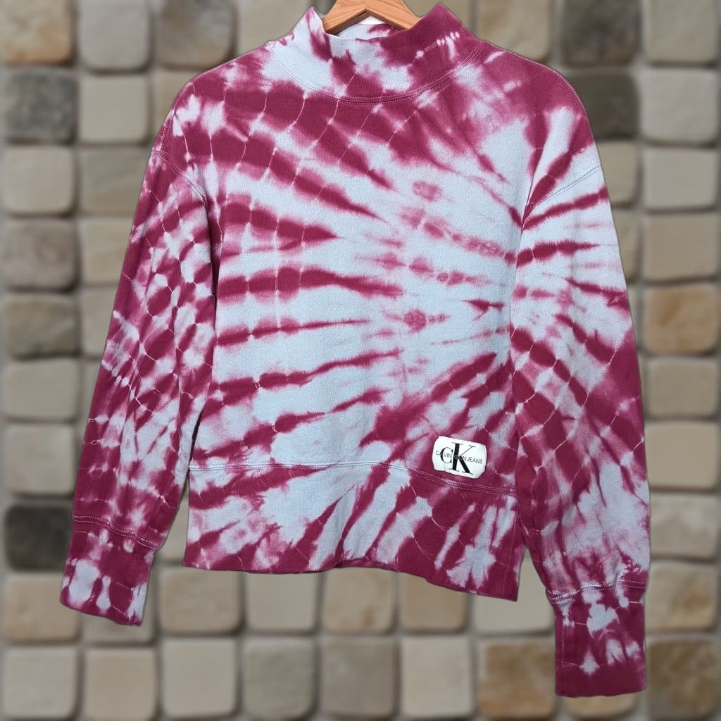 Calvin Klein Calvin Klein Jeans Sweatshirt M Tie Dye Purple Mock Neck Cropped Hippie Boho Knit 100% Cotton Pullover Women Size M / US 6-8 / IT 42-44 - 1 Thumbnail