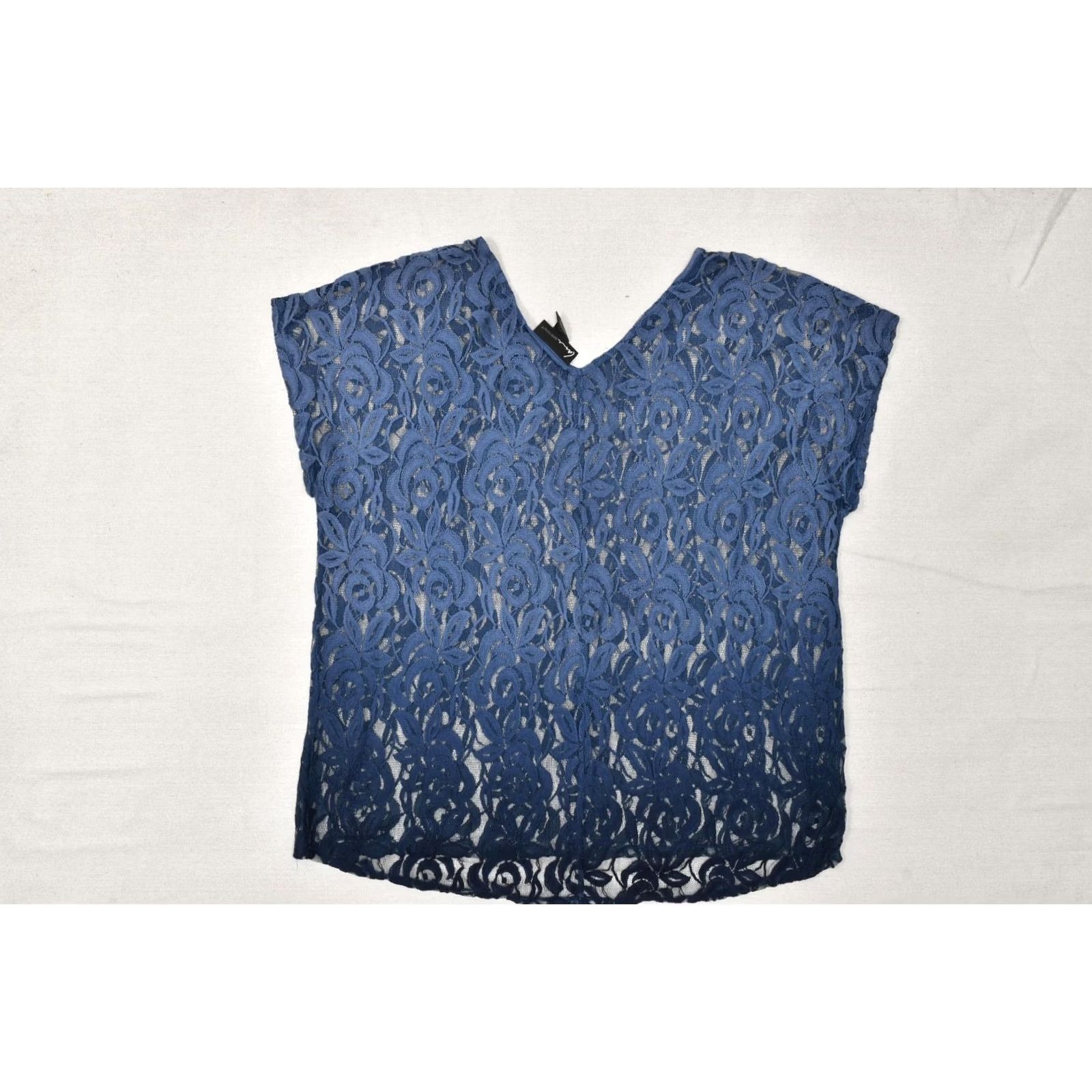 Vintage Lane Bryant Women's Plus Size 22/24 Blue Floral Lace V-Neck Short Sleeve Sheer Blouse Size 4XL / US 24-26 - 8 Thumbnail