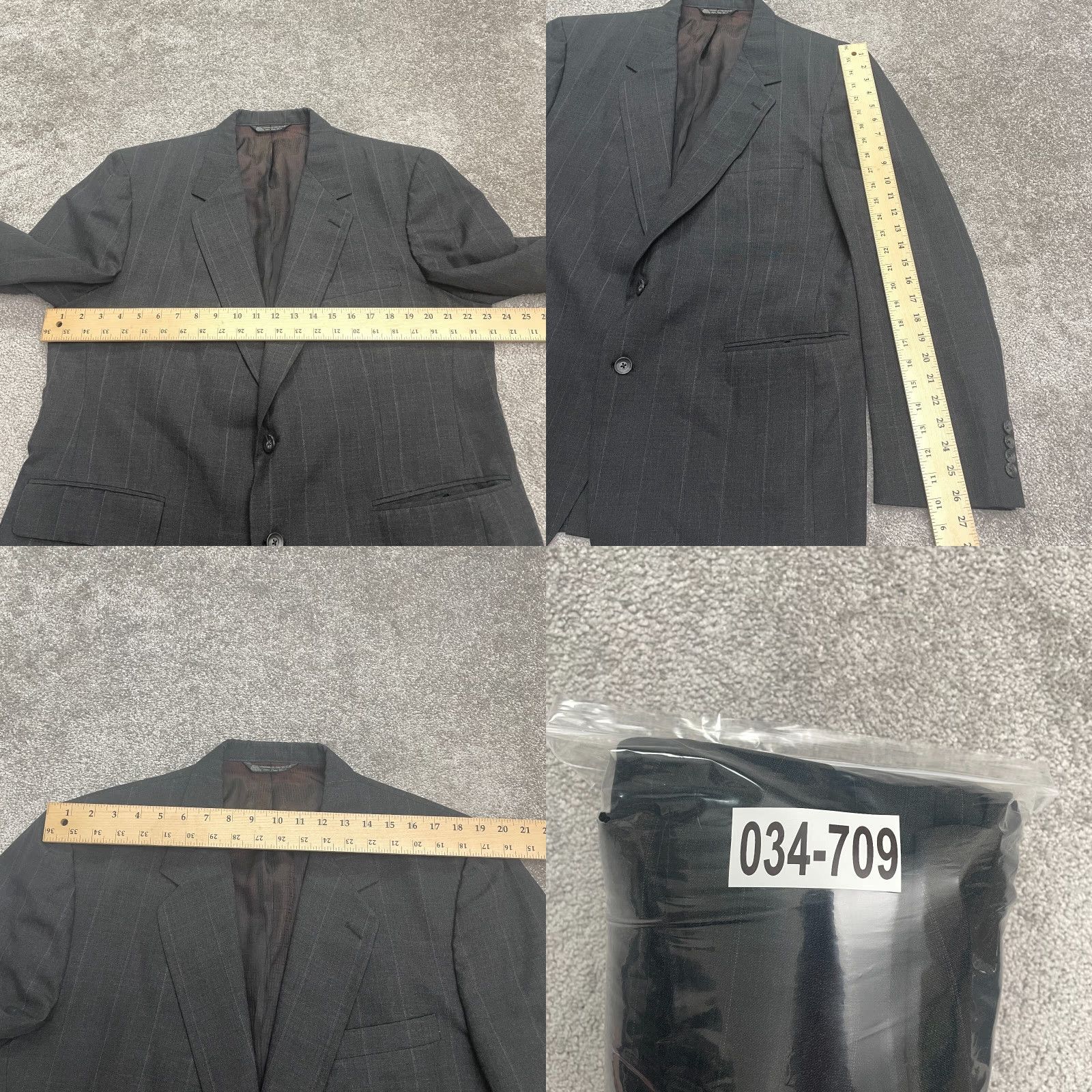 Halston Today's Man Halston Blazer Jacket Mens 46L Dark Gray Striped Wool Business Suit Size 46R - 8 Thumbnail