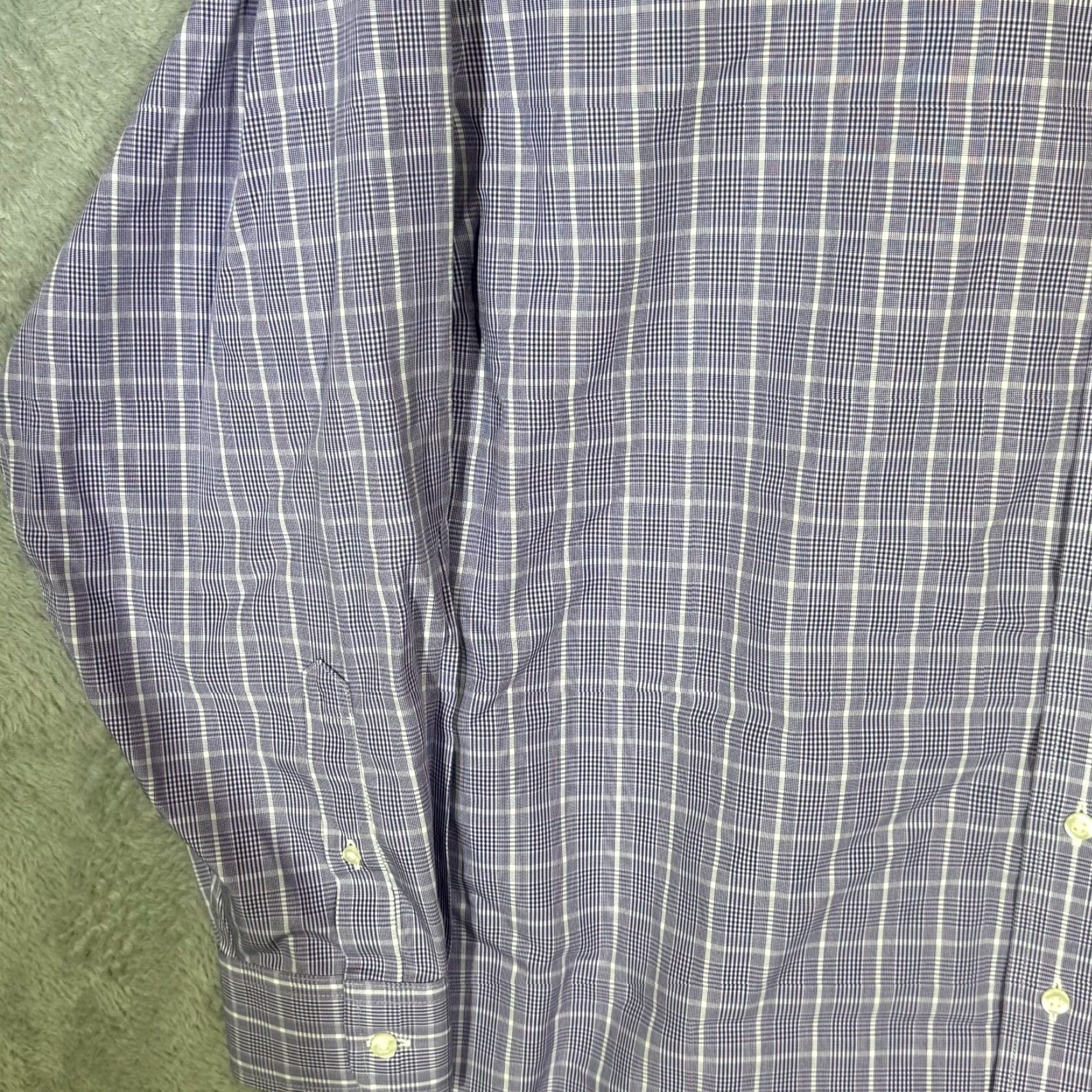 Roundtree & Yorke VINTAGE Gold Label Dress Shirt Purple Plaid Cotton 17×35 Long Sleeve Button-Down Mens Shirt Size 46R - 3 Thumbnail