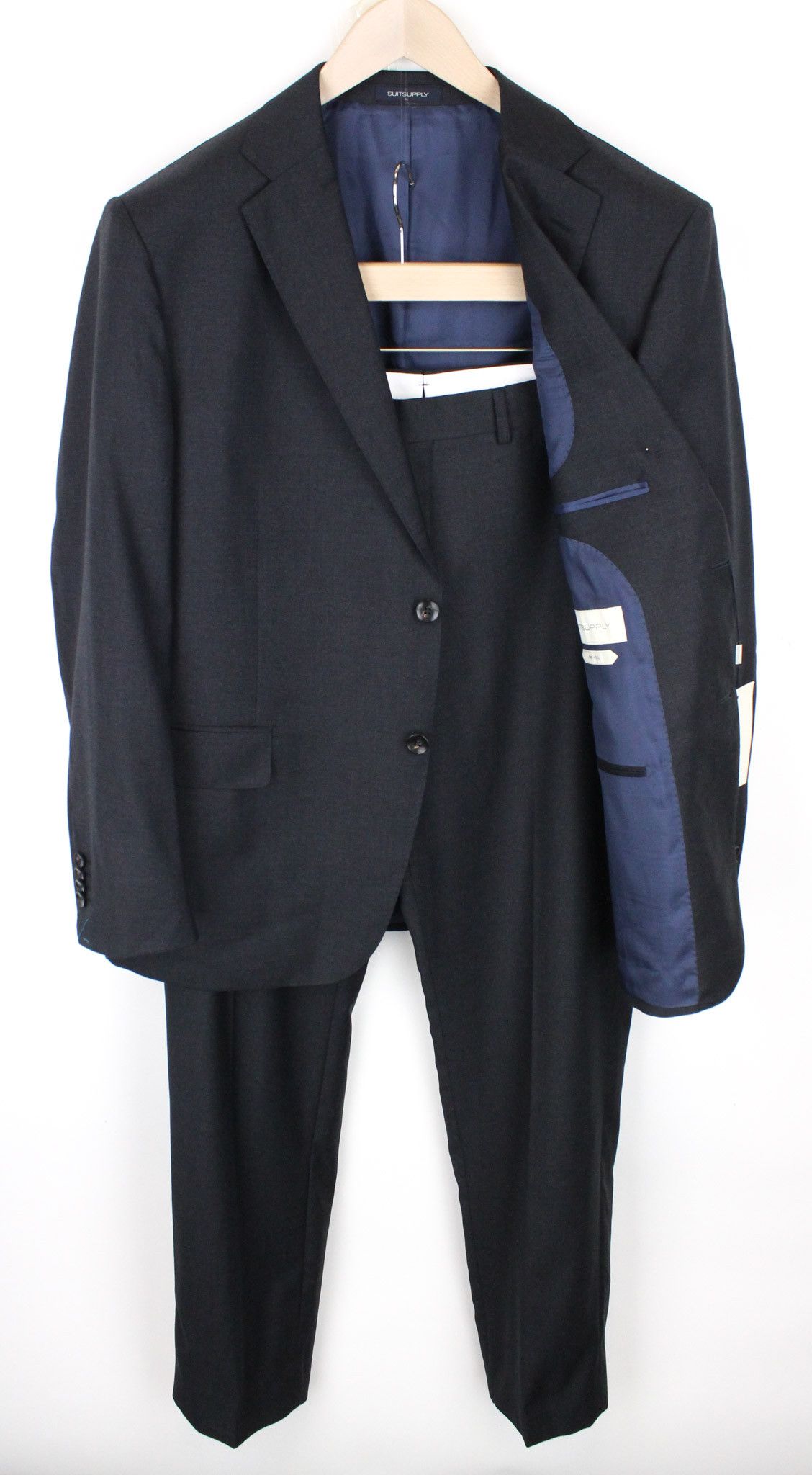 image of Suitsupply Napoli Uk46S Dark Grey Melange Wool Suit 67572, Men's