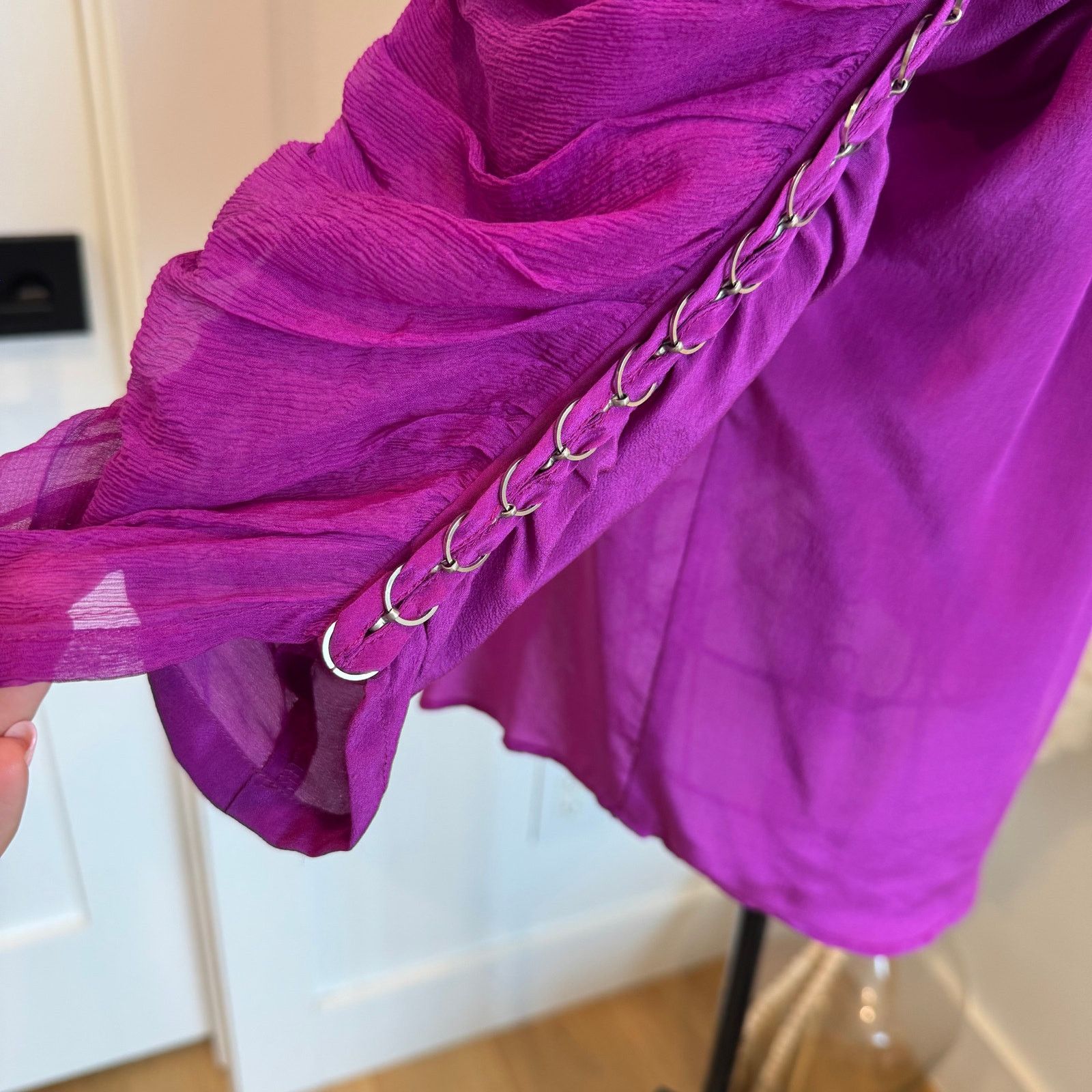 Sachin & Babi Sachin & Babi Silk Mock Neck Purple Sheer Ruched Sleeve Top Size S / US 4 / IT 40 - 5 Thumbnail