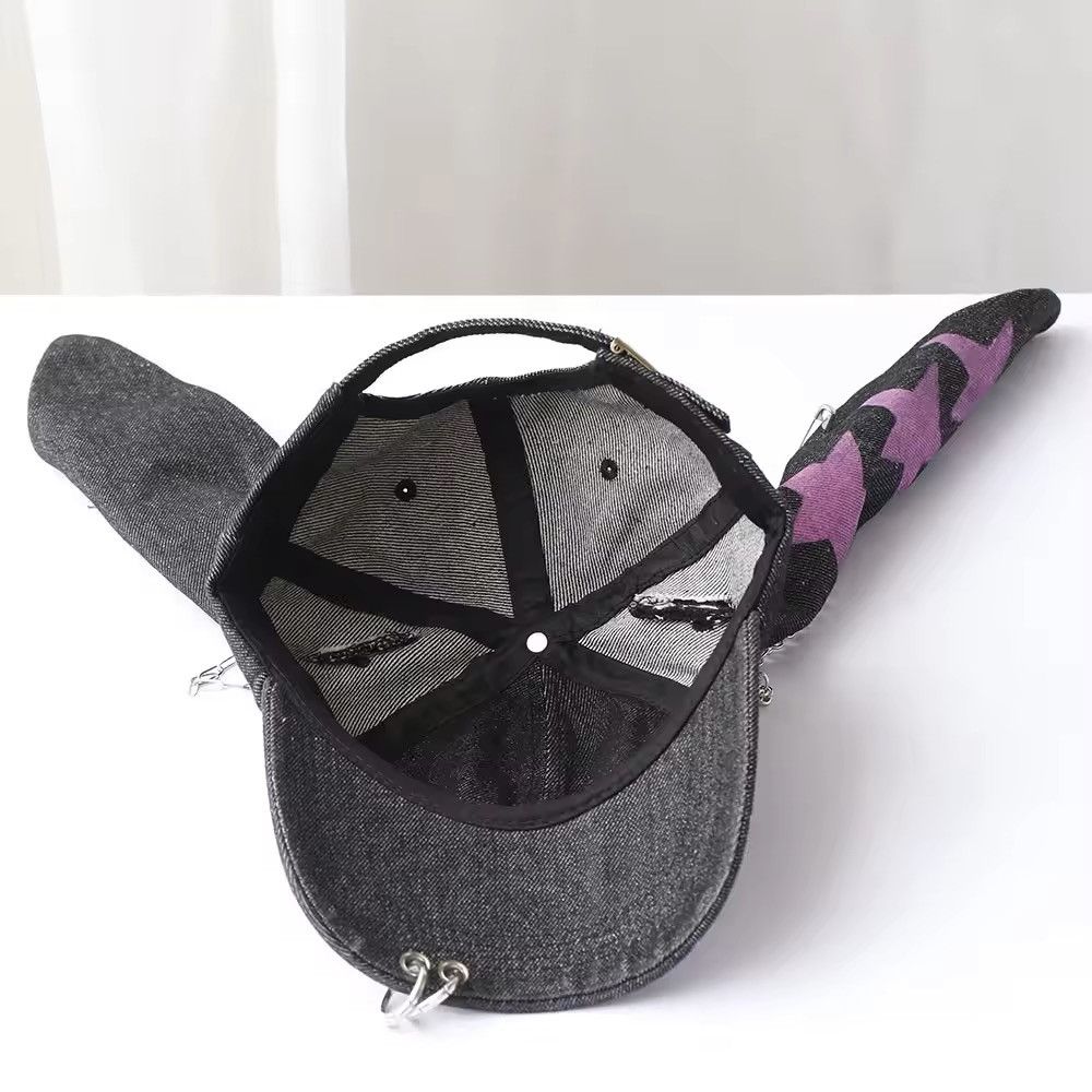 Japanese Brand Avant garde rabbit ear distressed raw denim cap Size ONE SIZE - 4 Thumbnail