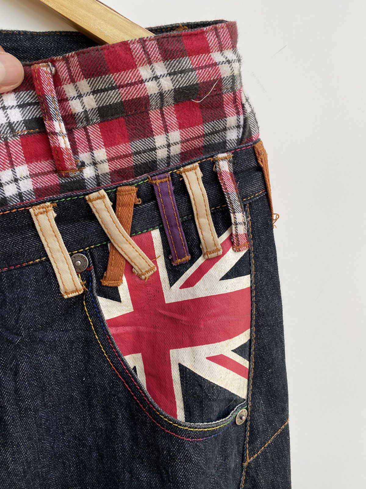 Japanese Brand Vtg Nylaus. Denim Double Waist Flag Logo Size US 35 - 5 Thumbnail