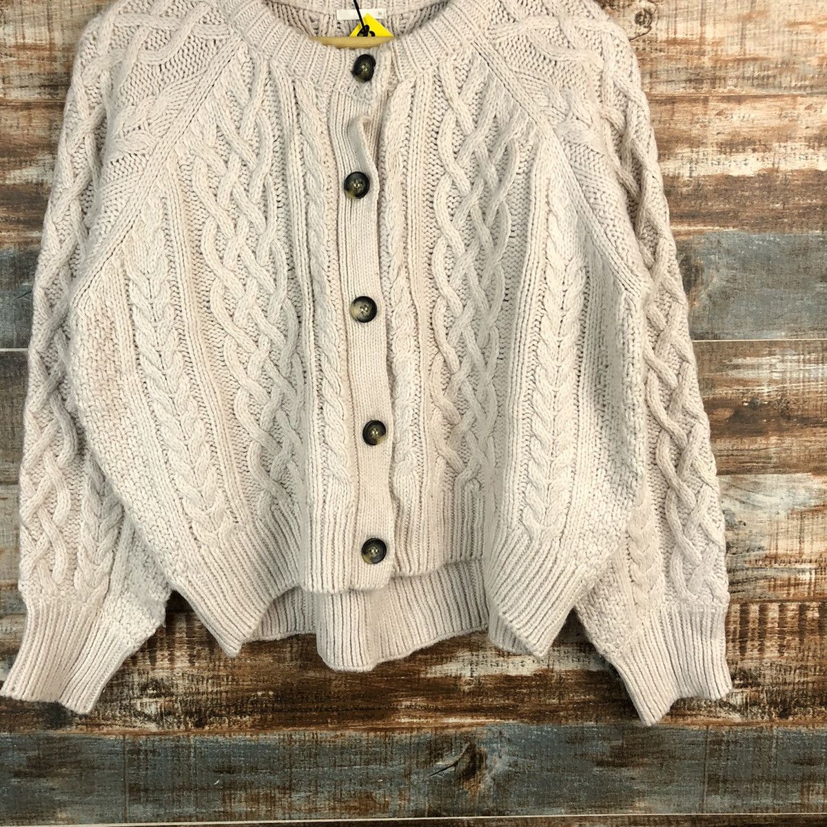 GU × Homespun Knitwear GU Brown Patterned Cardigan cable knitwear japan #A2318 Size M / US 6-8 / IT 42-44 - 3 Thumbnail