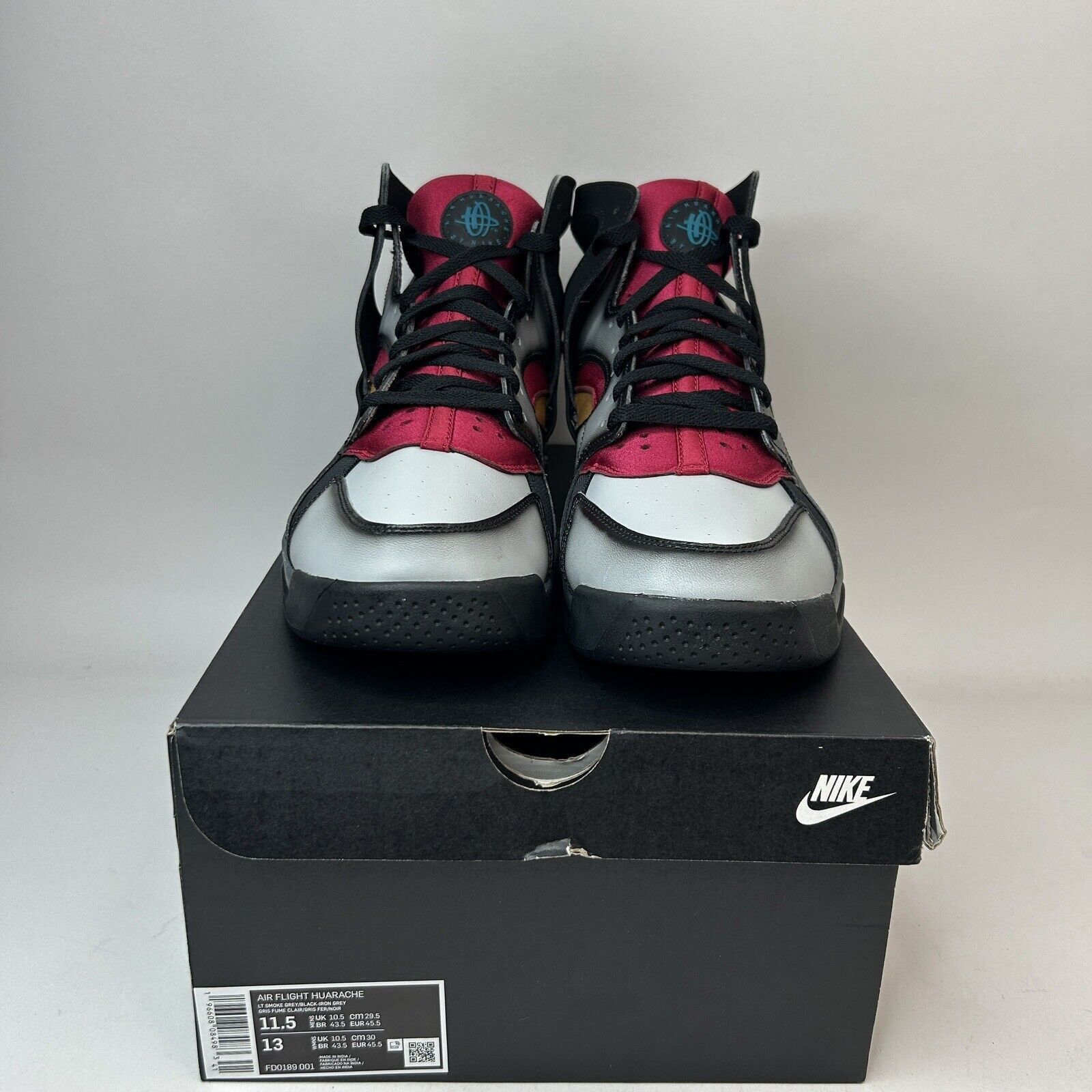 Nike Nike Air Flight Huarache Hoop Pack “Bordeaux Grey” 2023 Size US 11.5 / EU 44-45 - 2 Thumbnail