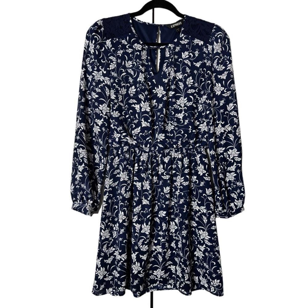 Express Express l Navy Floral Long Sleeve Mini Dress Small Size S / US 4 / IT 40 - 2 Thumbnail