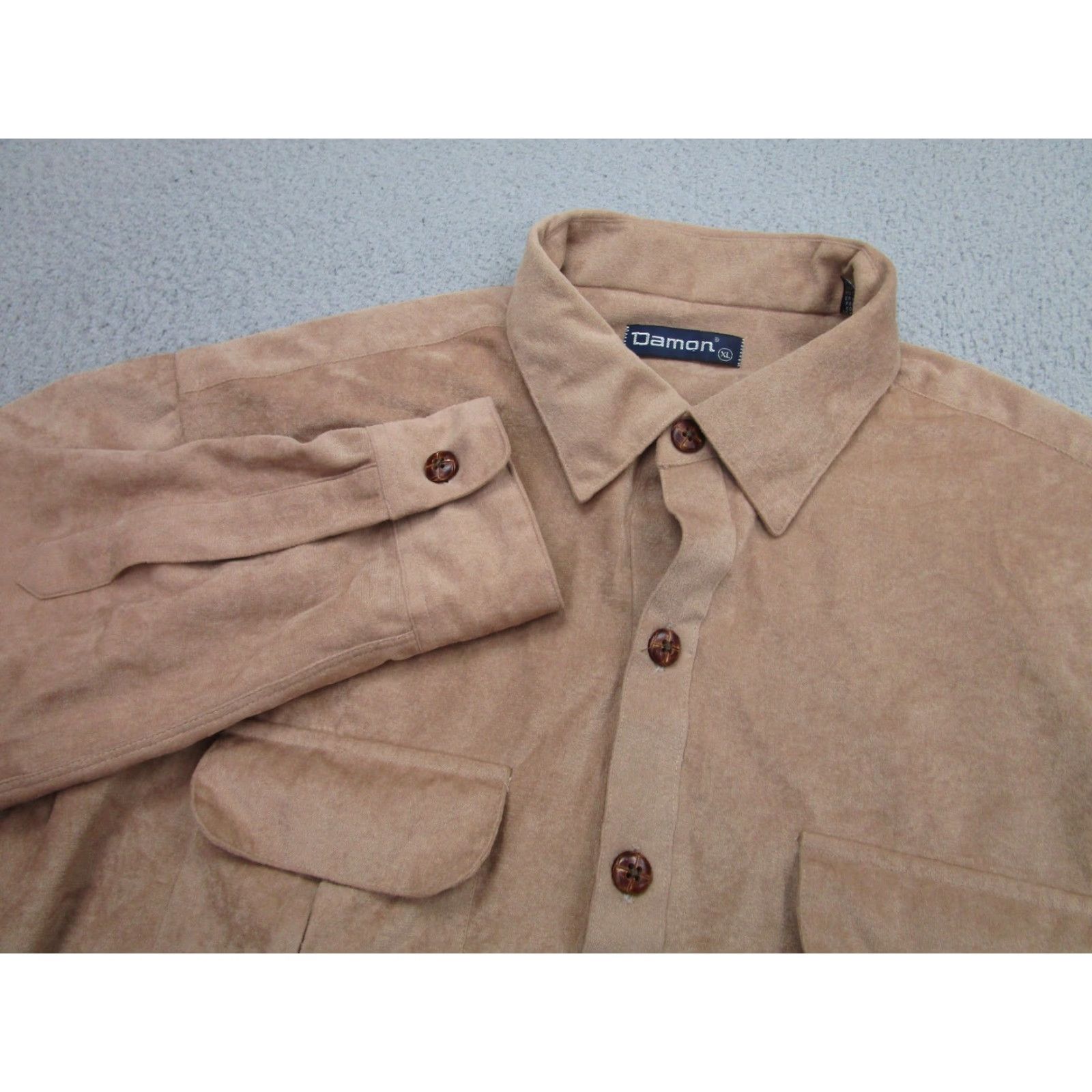Velvet Damon Shirt Mens XL Beige Velvet Microfiber Suede Feel Vintage 80s Rockabilly Size US XL / EU 56 / 4 - 3 Thumbnail