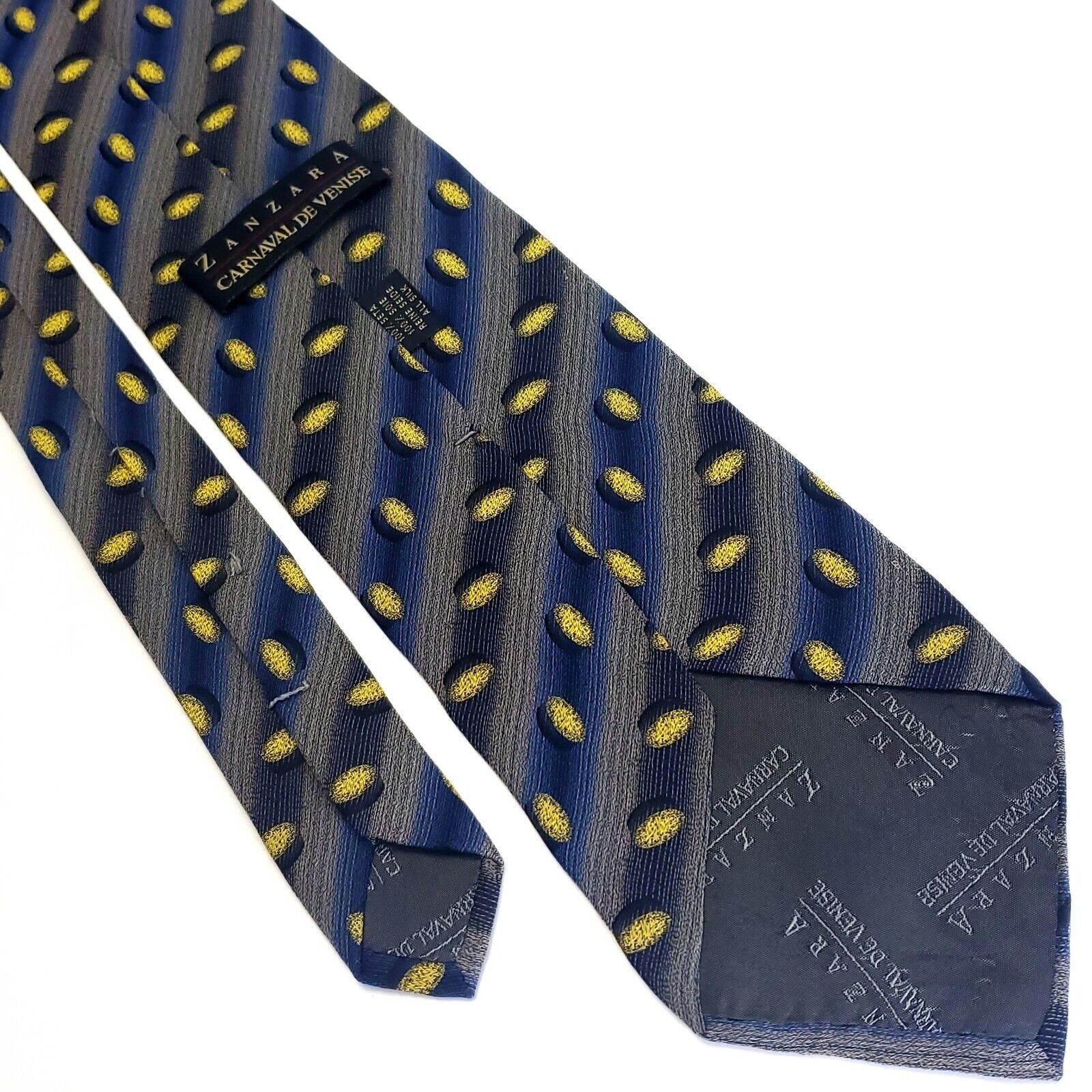 Designer Zanzaba Blue Gray Silk Tie Woven Striped Size ONE SIZE - 3 Thumbnail