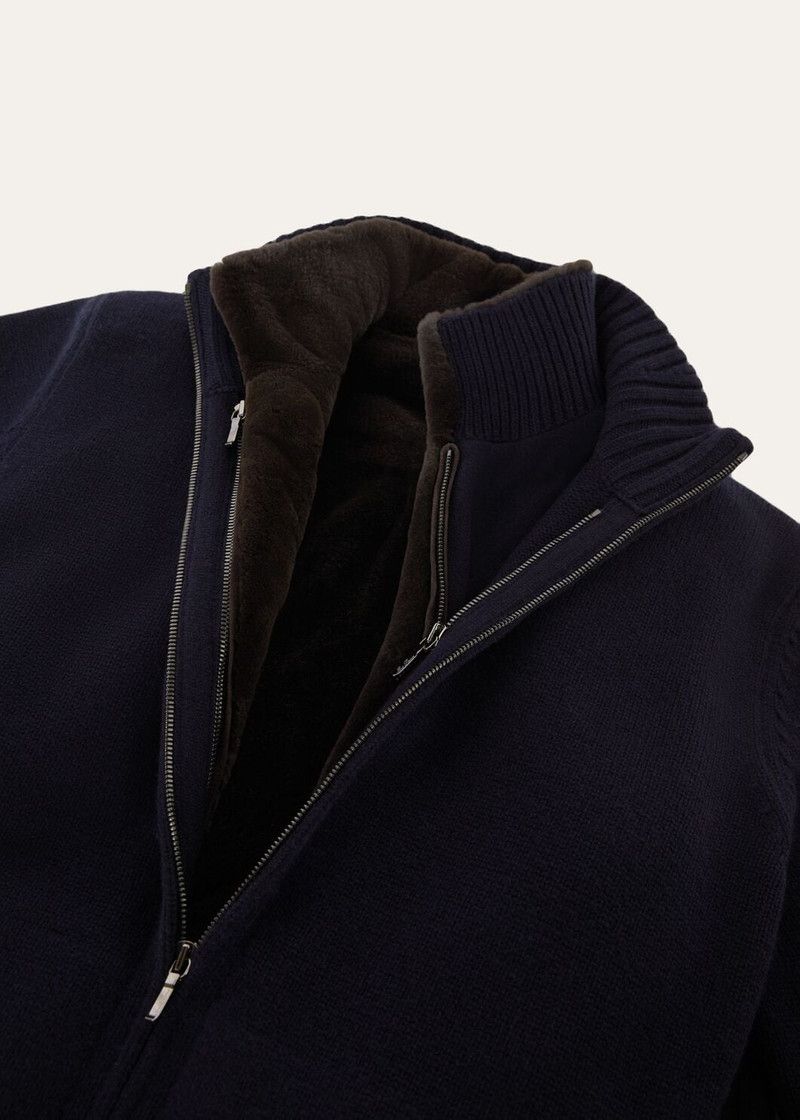 Loro Piana o1w1db10226 FAM3908 Colman Bomber Jacket in Navy Blue Size US L / EU 52-54 / 3 - 3 Thumbnail