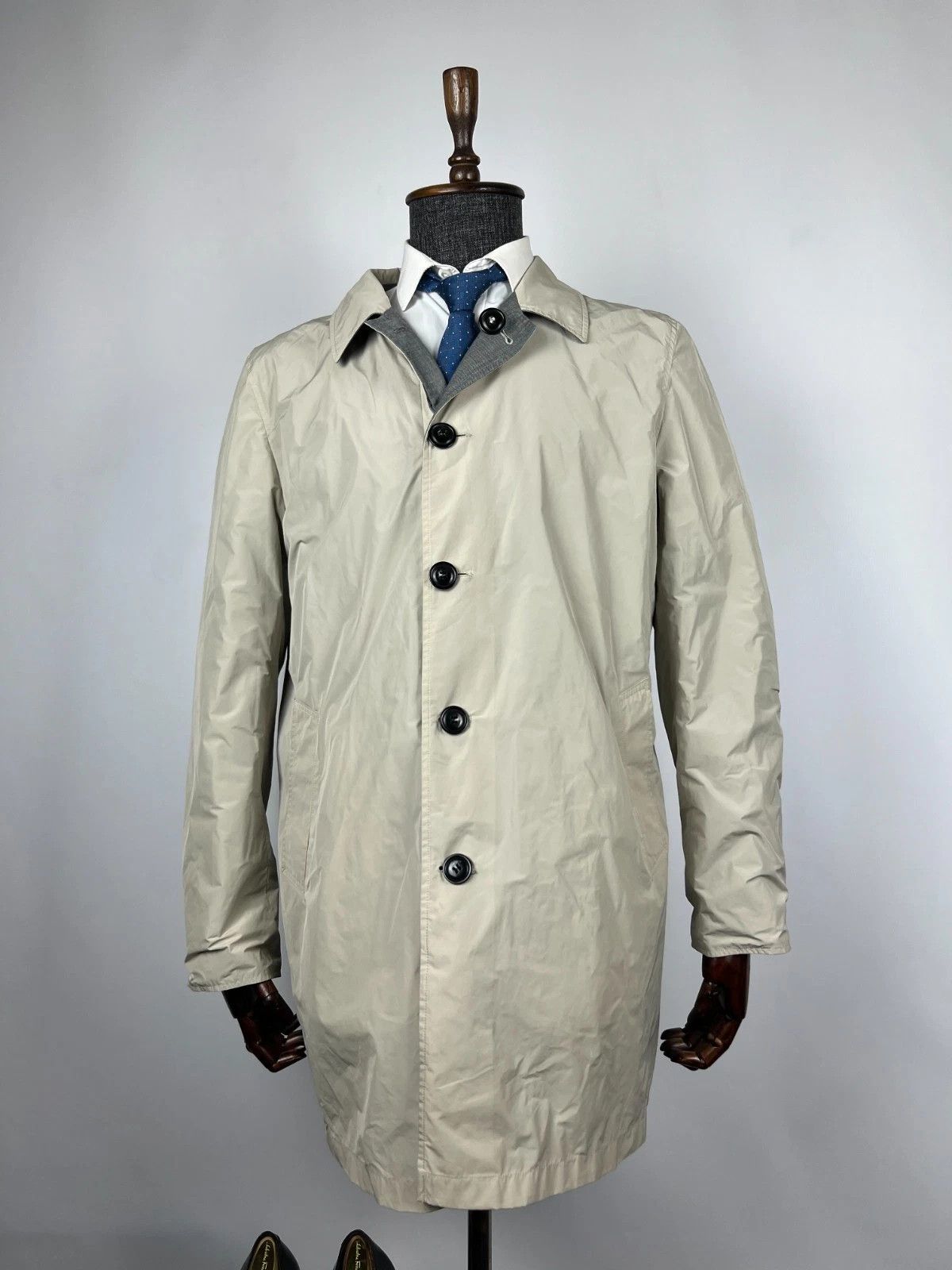 Boggi Boggi Milano Grey Wool Ivory Nylon Overcoat Reversible Coat Size US L / EU 52-54 / 3 - 2 Thumbnail