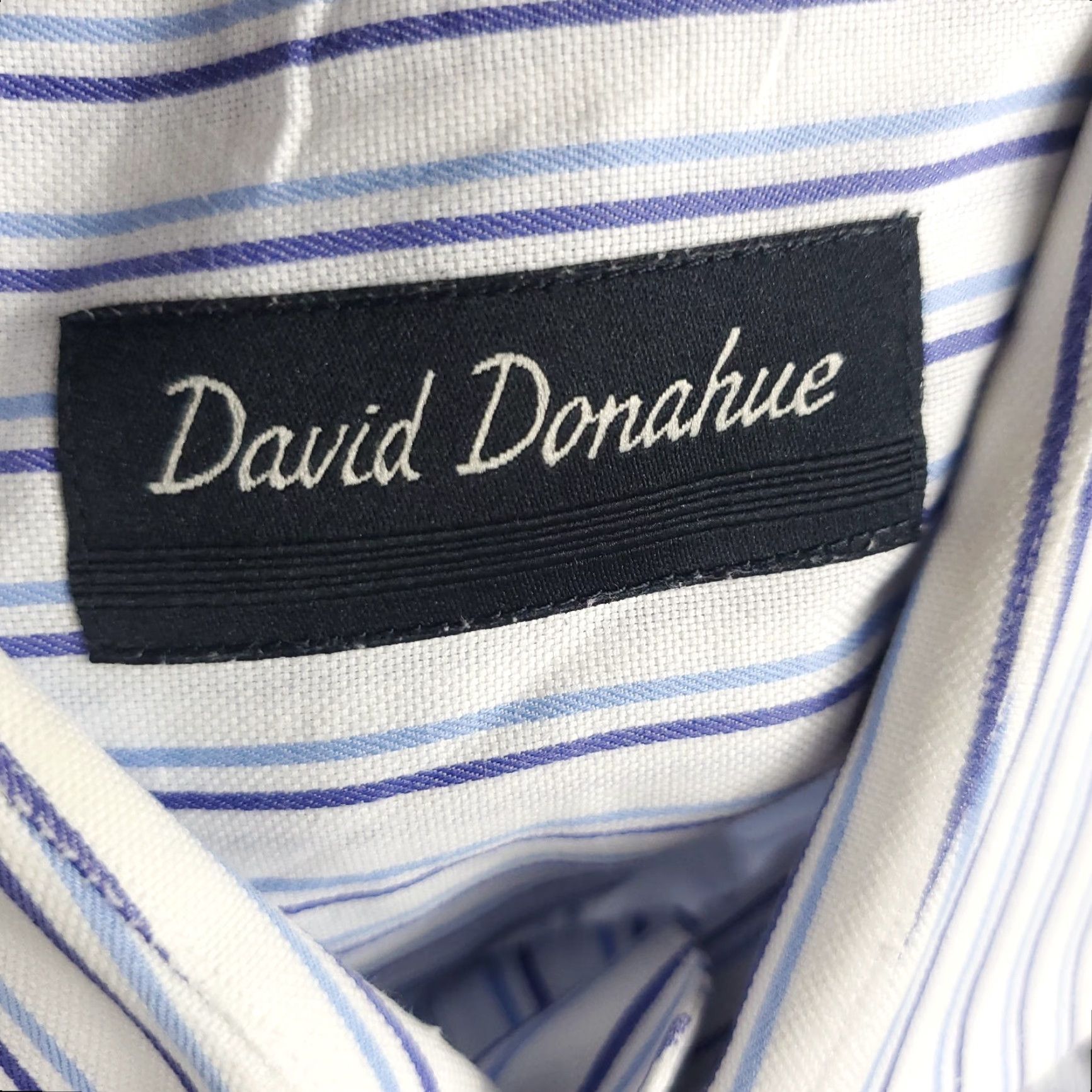 David Donahue David Donahue Dress Shirt Mens 17.5 Blue Striped French Cuff Button Up Size 46R - 7 Thumbnail