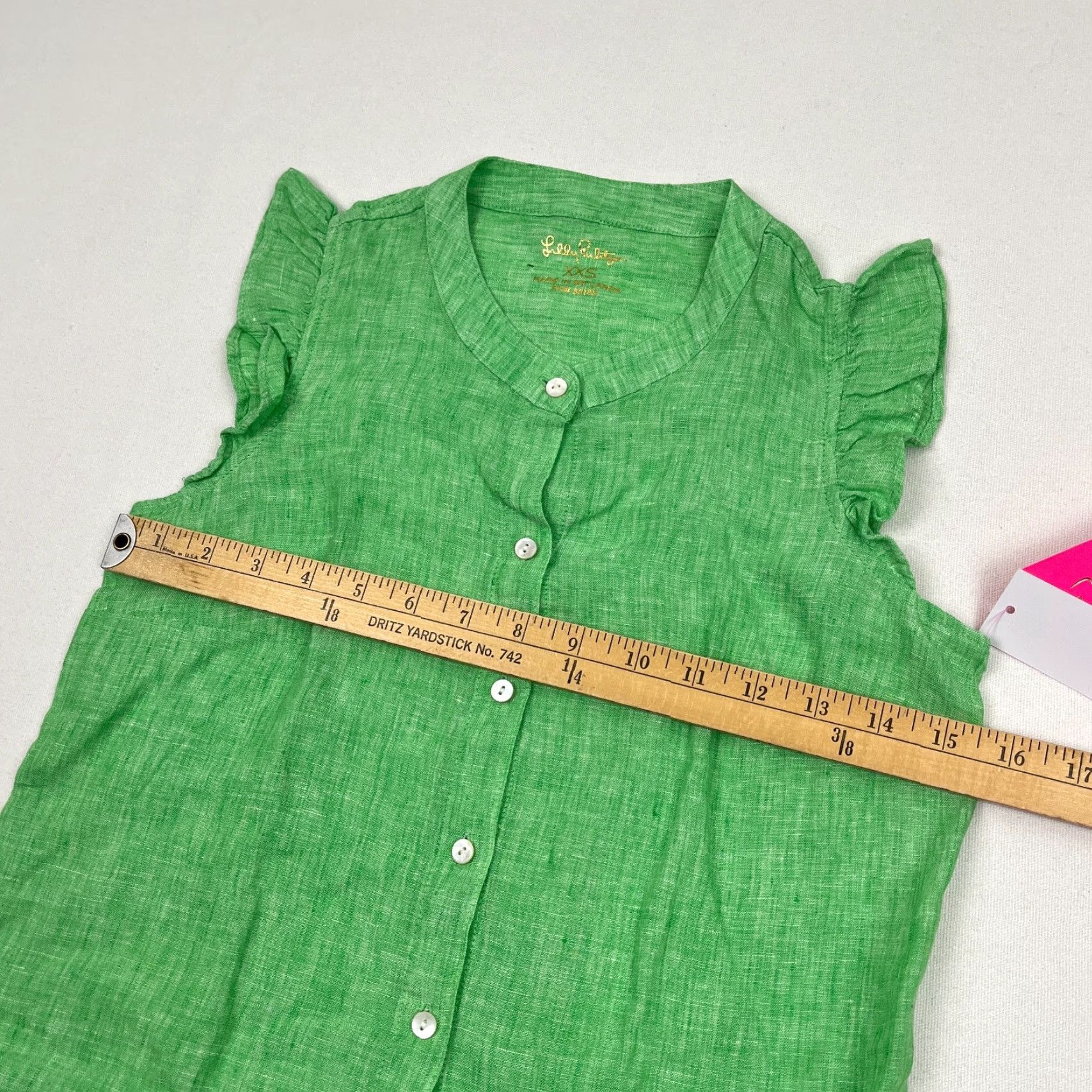 Lilly Pulitzer Lilly Pulitzer Button-Down Shirt Women 2XS XS Gecko Green Linen Coastal Cap Sleeve Regular Size XXS / US 00 / IT 34 - 5 Thumbnail