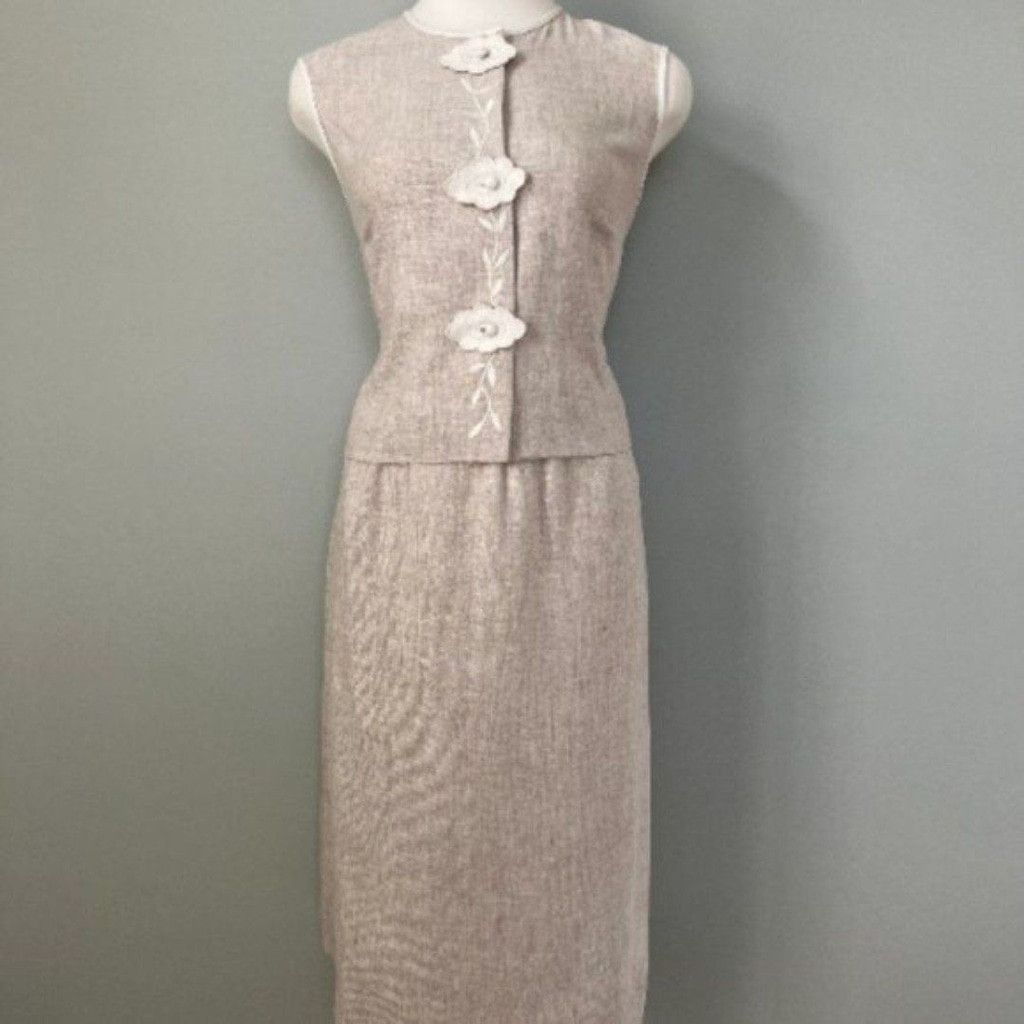 Vintage Vtg 1950s Linen 2pc Embroidered Suit Skirt & Sleeveless Top Size M / US 6-8 / IT 42-44 - 1 Thumbnail