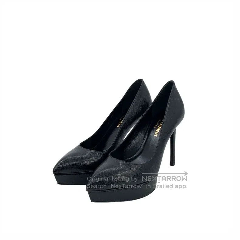 Saint Laurent Paris Saint Laurent Paris Black Pointed Toe Thick Heel Leather H Size US 4 / IT 34 - 1 Thumbnail