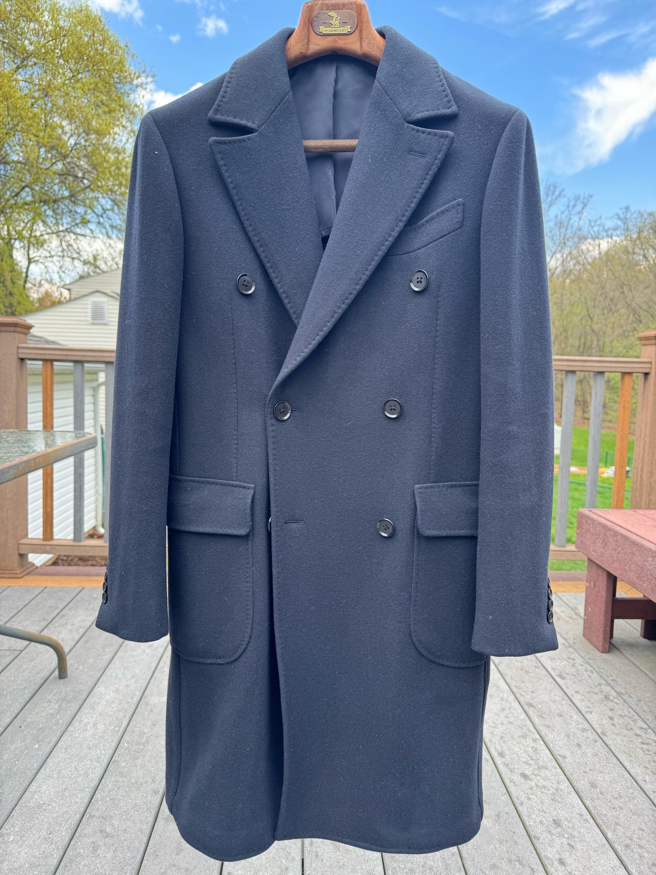 Ring Jacket Dark Navy Melton Wool Double Breasted Overcoat