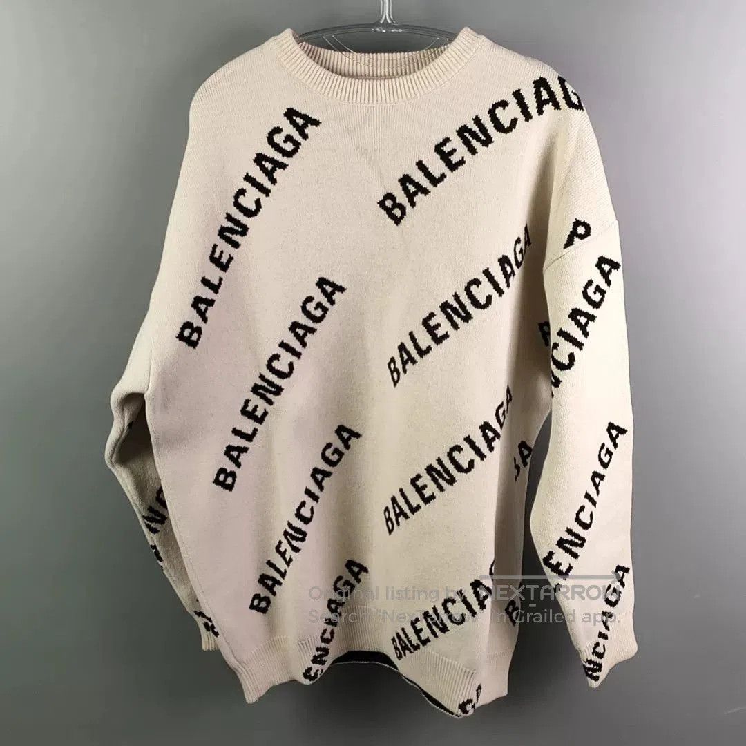 Balenciaga Balenciaga Allover Logo Cotton Crewneck Sweater. Size US S / EU 44-46 / 1 - 1 Thumbnail