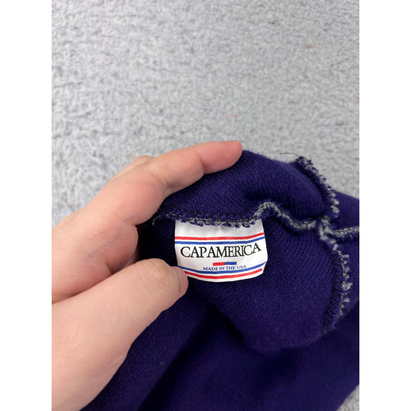 Vintage Capamerica Quick Base Beanie Toque Adult One Size Purple Gray Knit Acrylic Pom Made In USA Mens Womens Unisex Hat Size ONE SIZE - 8 Thumbnail