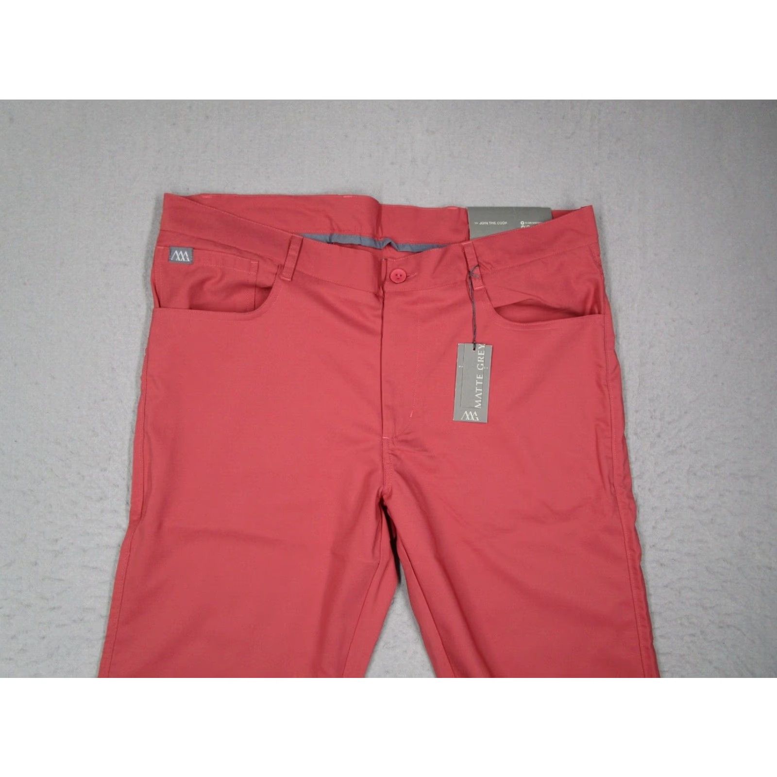 Vintage Matte Grey Men Pants 34 Red Player Fit 4 Way Stretch Work Casual Golf 34x33 Slimming Pockets Straight Chino Polyester Machine Washable 34 Regular Mens Size US 34 / EU 50 - 2 Thumbnail
