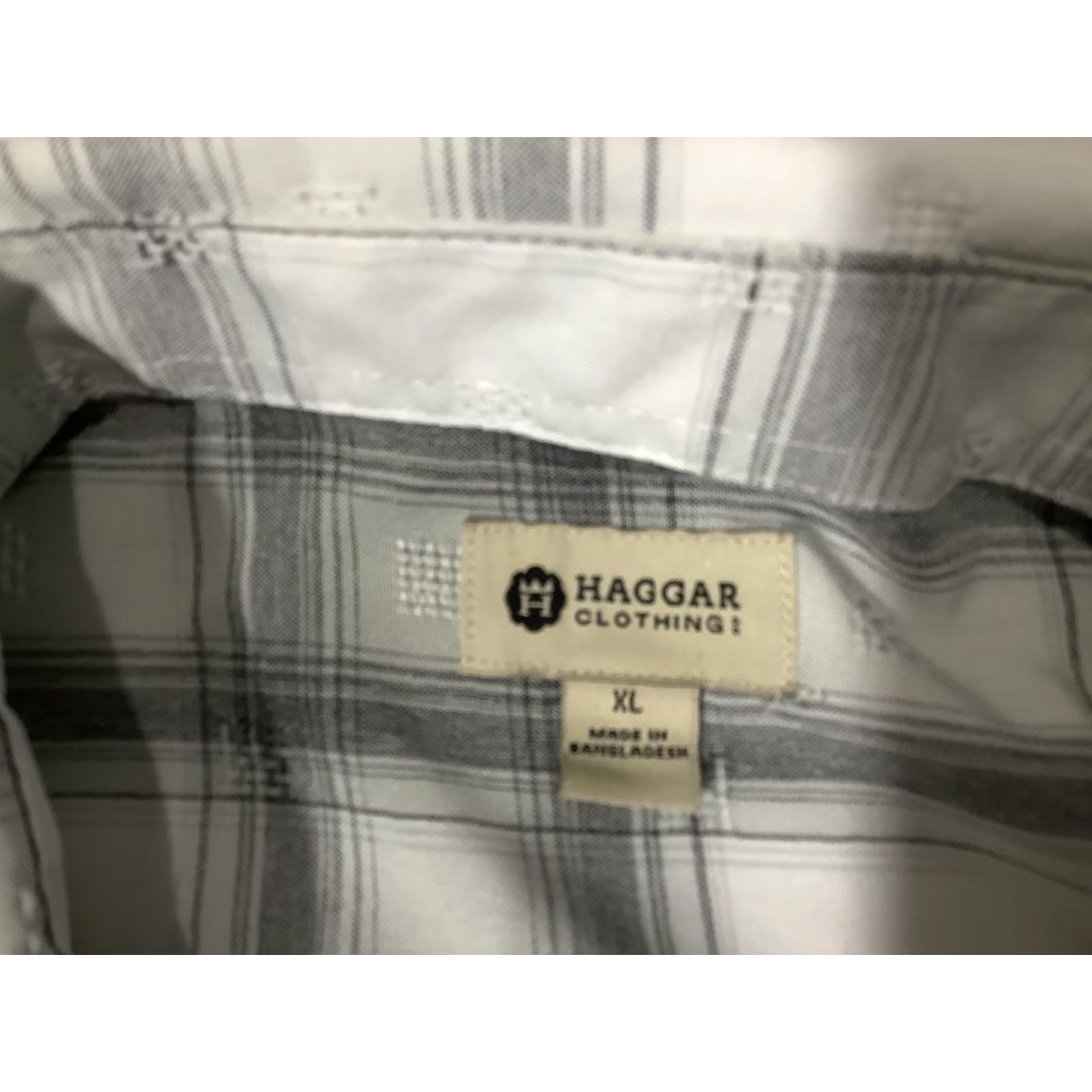 Haggar Haggar Shirt Mens XL Gray White Plaid Short Sleeve Button Front Casual Tighten with Pockets Size US XL / EU 56 / 4 - 3 Thumbnail
