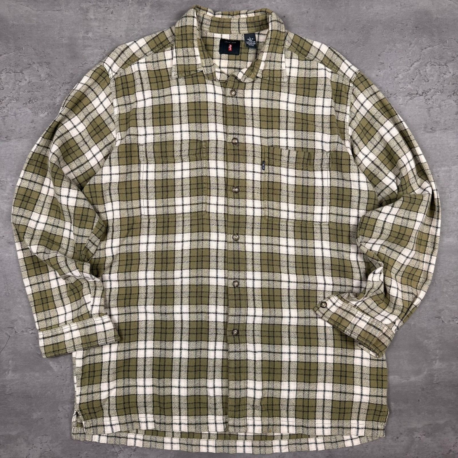 Levi's × Vintage Vintage Levi's Jeans Green Plaid Flannel Shirt Size US XL / EU 56 / 4 - 1 Thumbnail