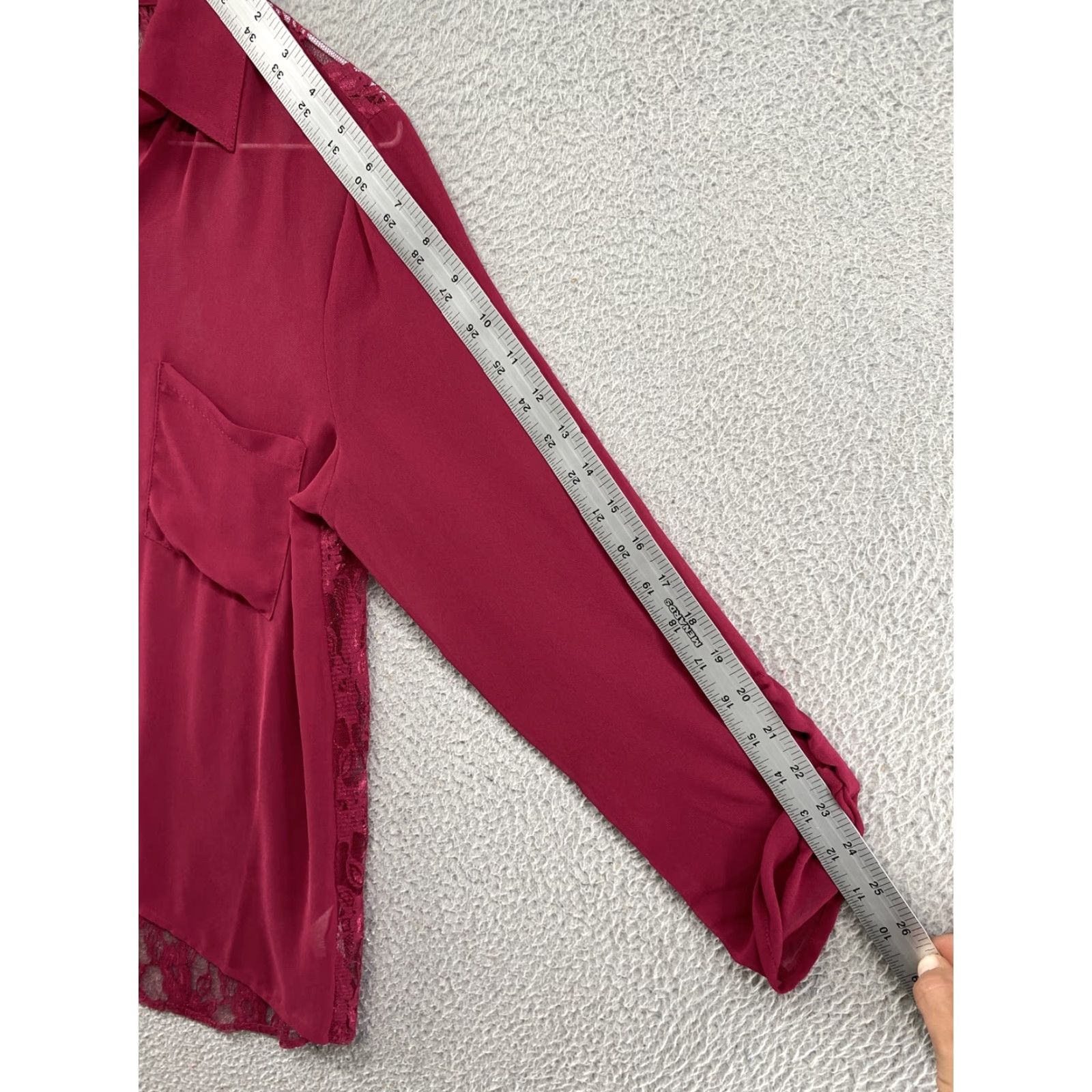 Vintage Maurices Studio Y Sheer Lace Button Up Roll Tab Sleeve Blouse Size M Red Womens Blouse New Size M / US 6-8 / IT 42-44 - 7 Thumbnail