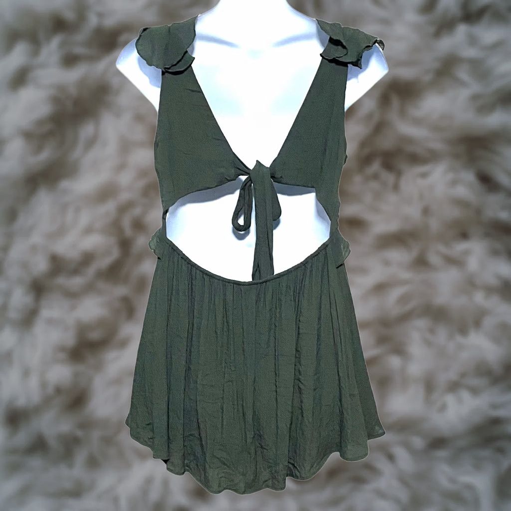 Vintage VINTAGE Mi ami Dress Womens XL Green Neck Ruffles Open Back Tie Closure Boho Fairy Dainty Y2K Size XL / US 12-14 / IT 48-50 - 1 Thumbnail